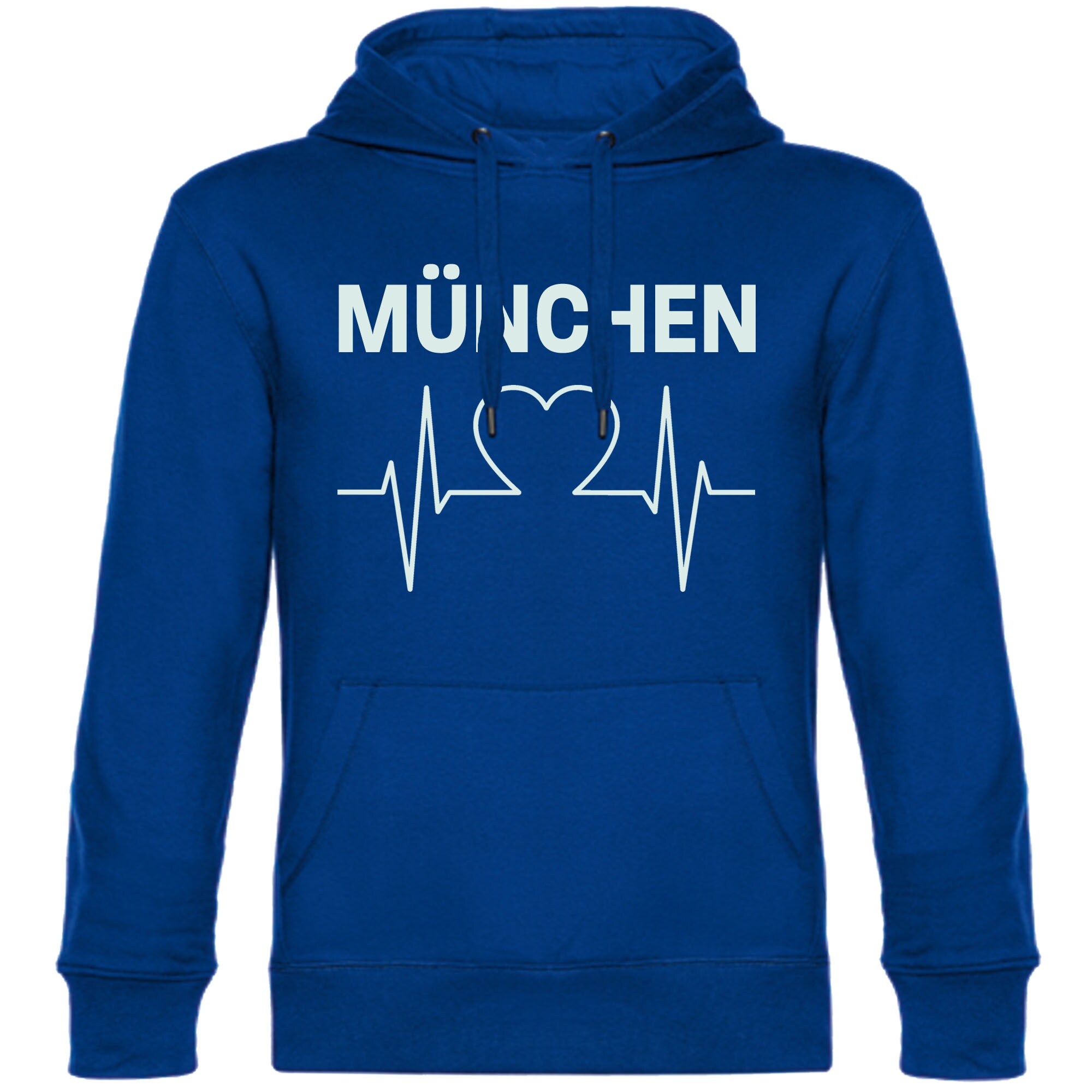 multifanshop Kapuzen Sweatshirt - M&uuml;nchen blau - Herzschlag - Druck wei&szlig; - Hoodie - Bild 1