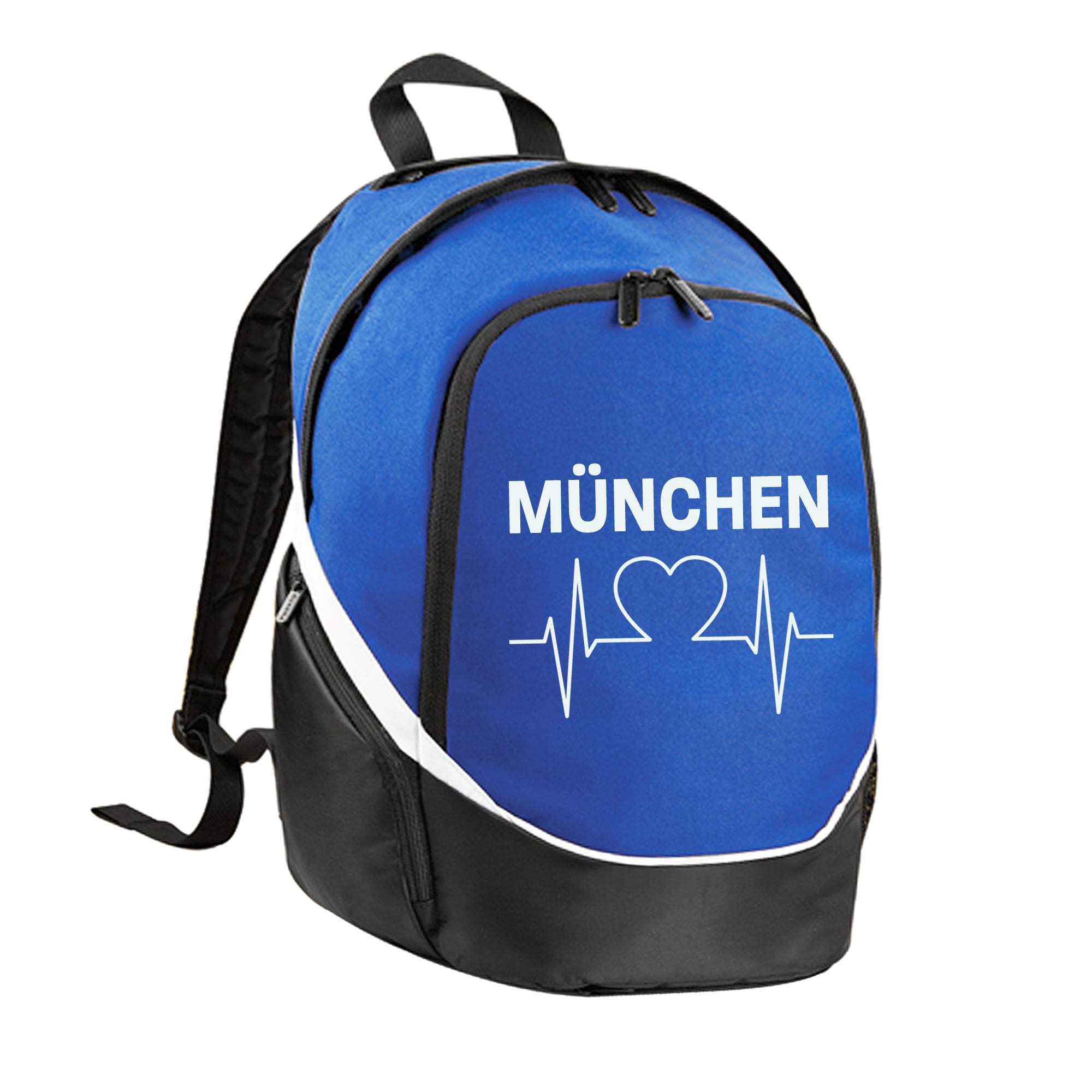 multifanshop Rucksack - M&uuml;nchen blau - Herzschlag - Druck wei&szlig; - Tasche - Bild 1
