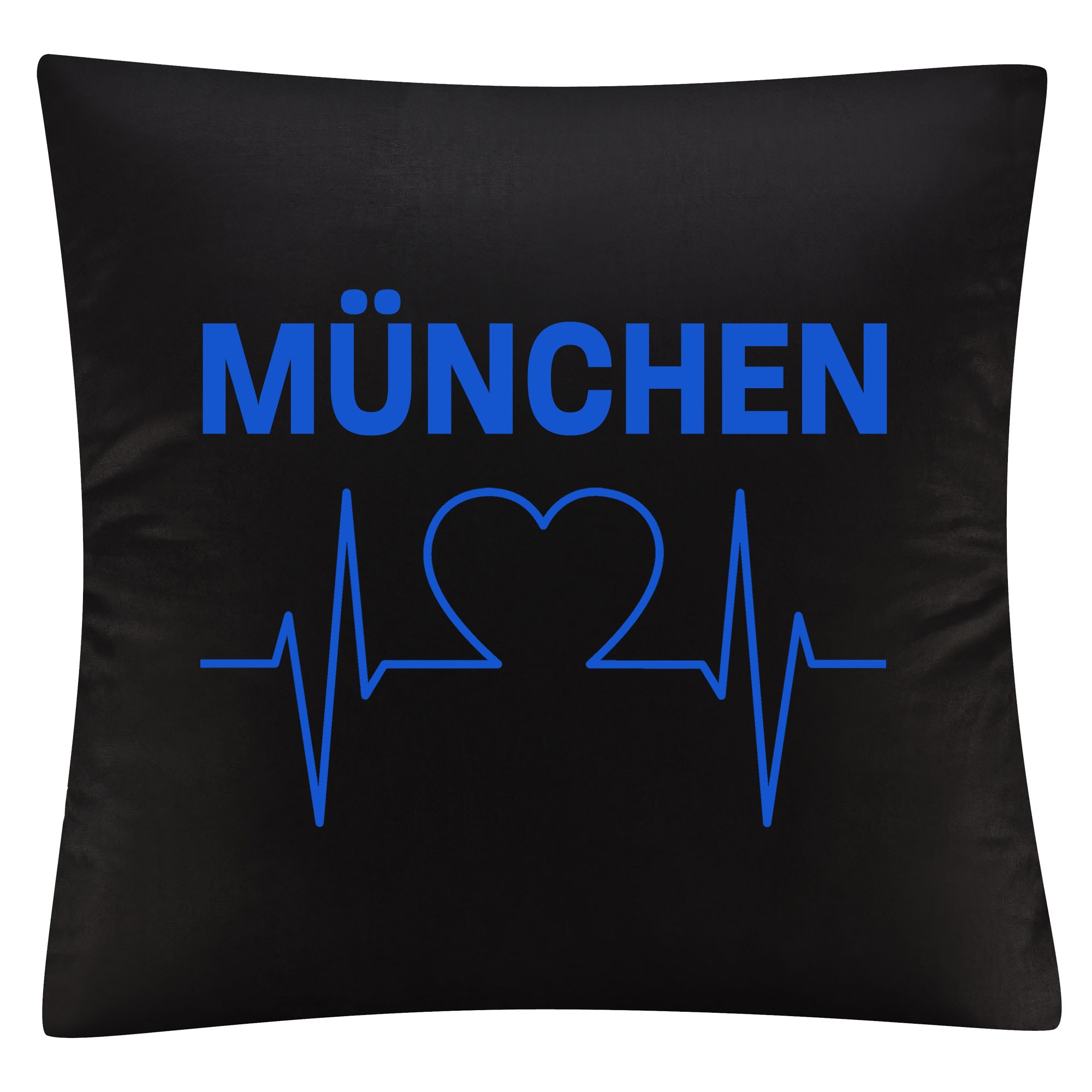 multifanshop Kissenbezug - M&uuml;nchen blau - Herzschlag - Druck blau - Kissen - Bild 1