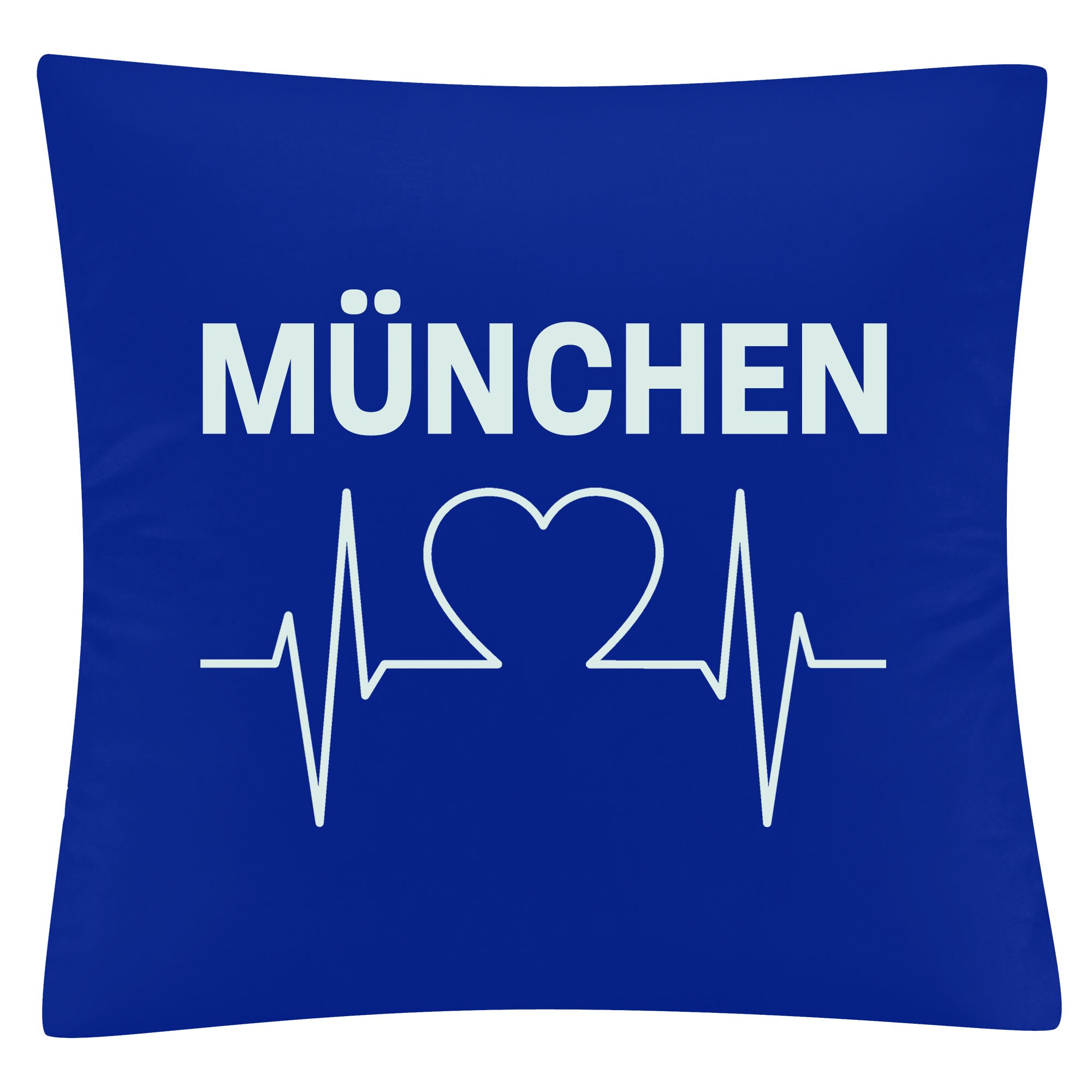 multifanshop Kissenbezug - M&uuml;nchen blau - Herzschlag - Druck wei&szlig; - Kissen - Bild 1
