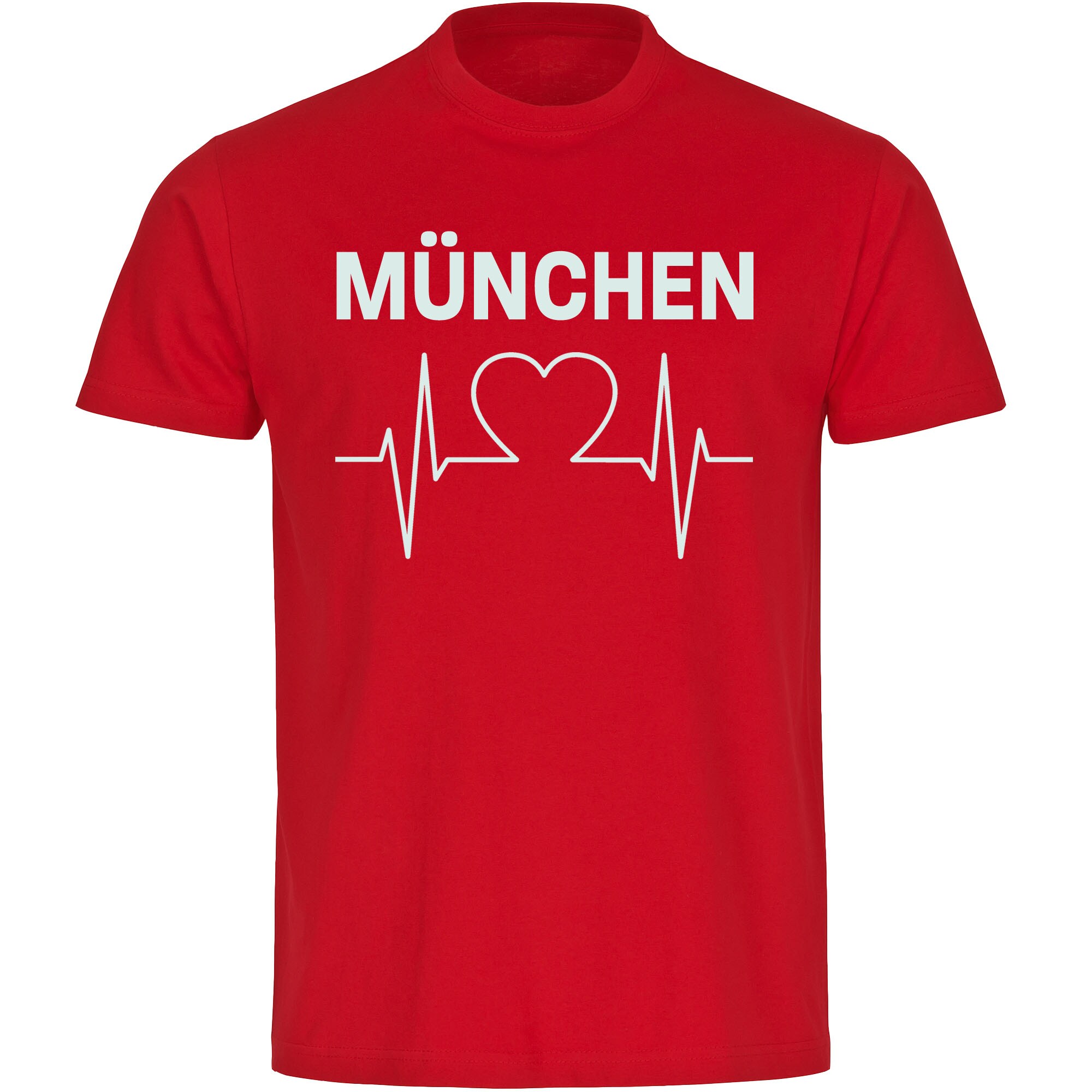 multifanshop Herren T-Shirt - M&uuml;nchen rot - Herzschlag - Druck wei&szlig; - M&auml;nner - Bild 1