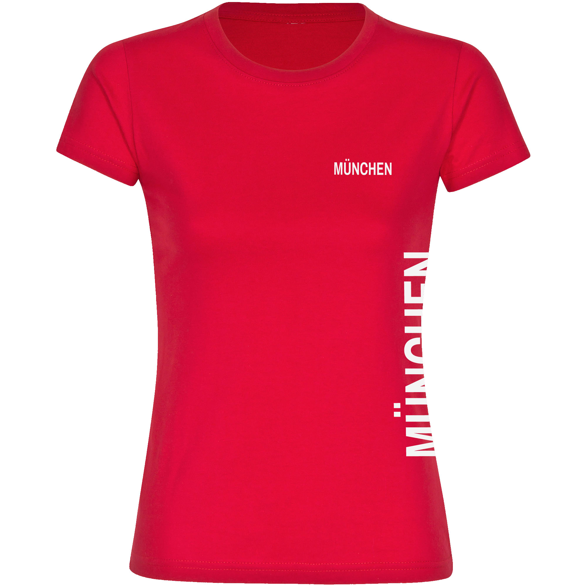 multifanshop Damen T-Shirt - M&uuml;nchen rot - Brust & Seite - Druck wei&szlig; - Frauen - Bild 1