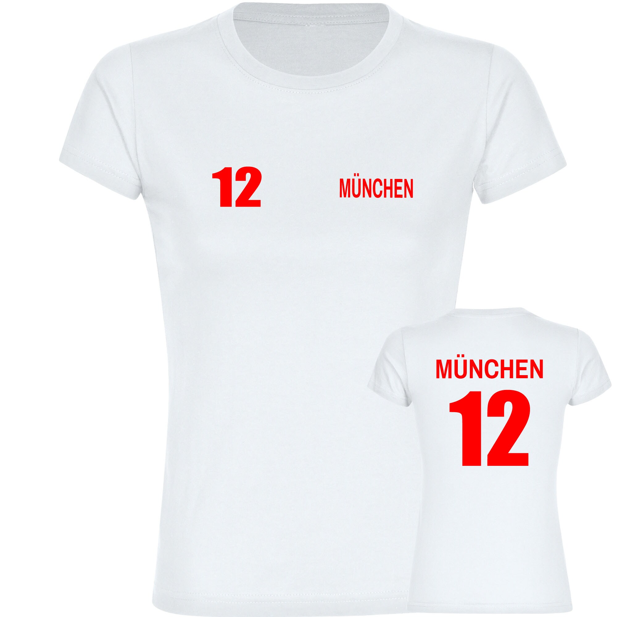 multifanshop Damen T-Shirt - M&uuml;nchen rot - Trikot Nummer 12 - Druck rot - Frauen - Bild 1