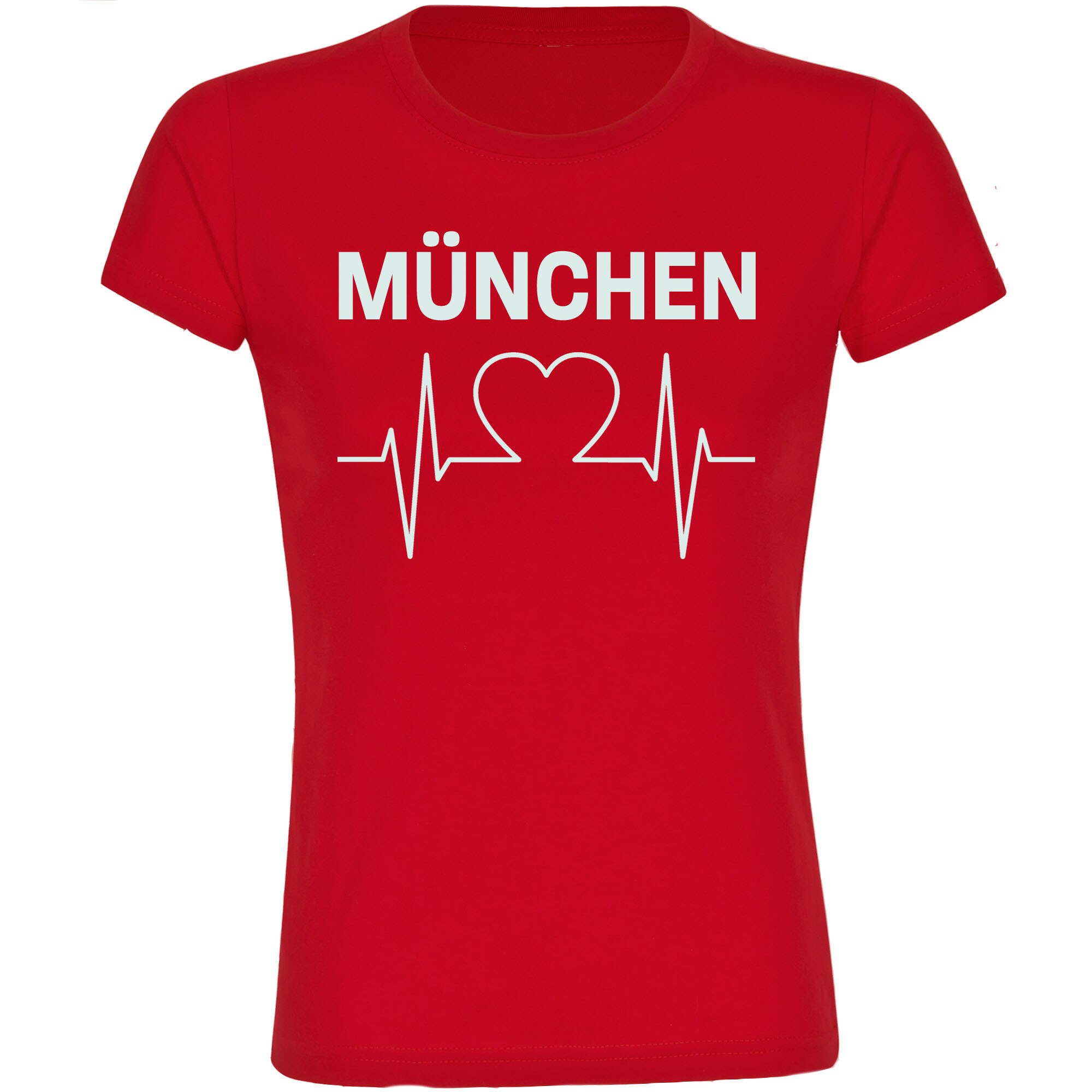 multifanshop Damen T-Shirt - M&uuml;nchen rot - Herzschlag - Druck wei&szlig; - Frauen - Bild 1