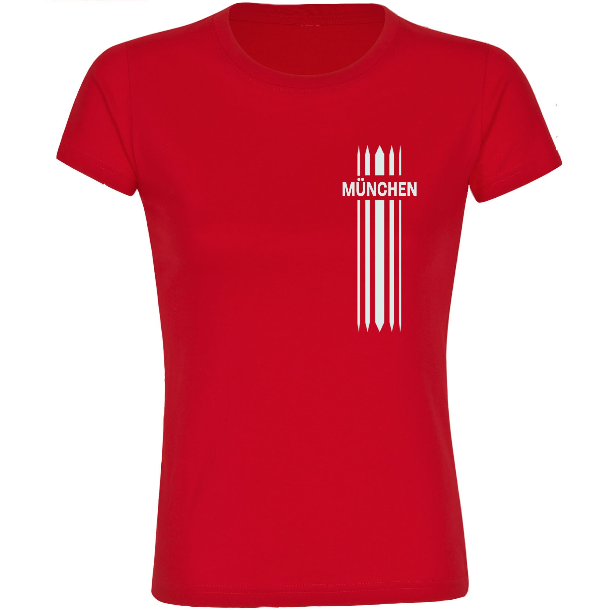 multifanshop Damen T-Shirt - M&uuml;nchen rot - Streifen - Druck wei&szlig; - Frauen - Bild 1