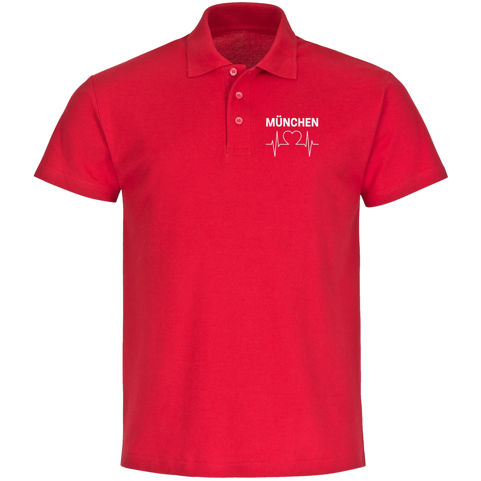 multifanshop Poloshirt - M&uuml;nchen rot - Herzschlag - Druck wei&szlig; - Polo - Bild 1