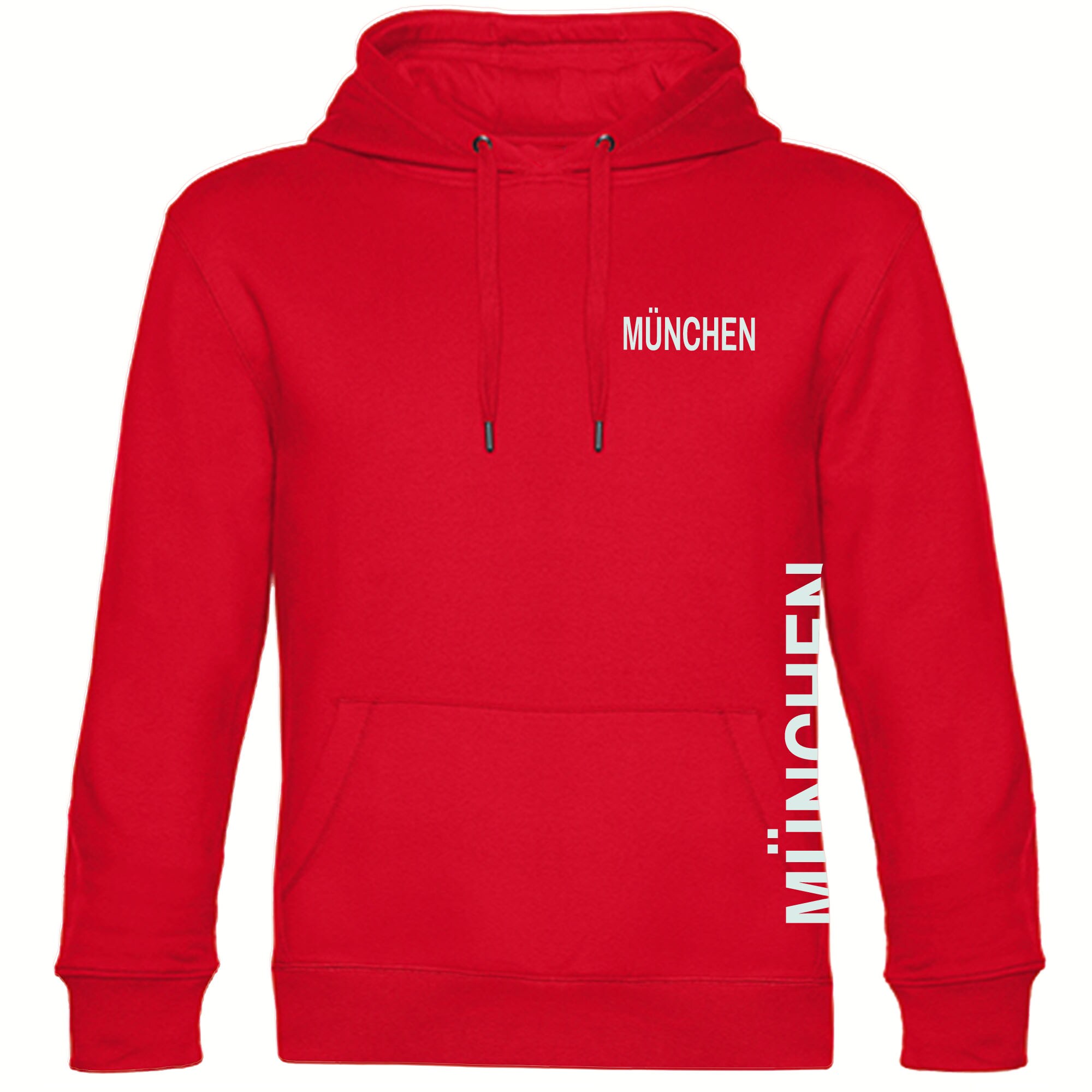 multifanshop Kapuzen Sweatshirt - M&uuml;nchen rot - Brust & Seite - Druck wei&szlig; - Hoodie - Bild 1