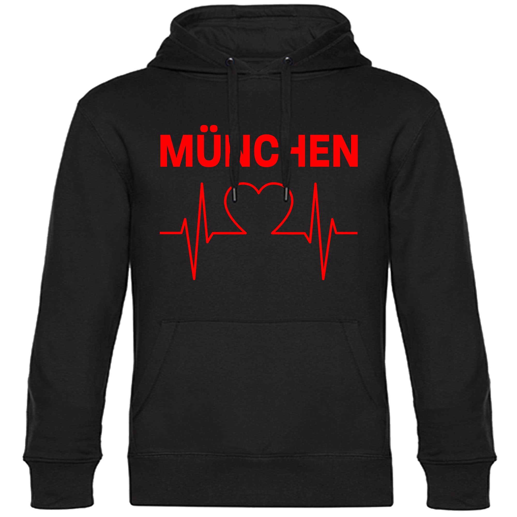 multifanshop Kapuzen Sweatshirt - M&uuml;nchen rot - Herzschlag - Druck rot - Hoodie - Bild 1