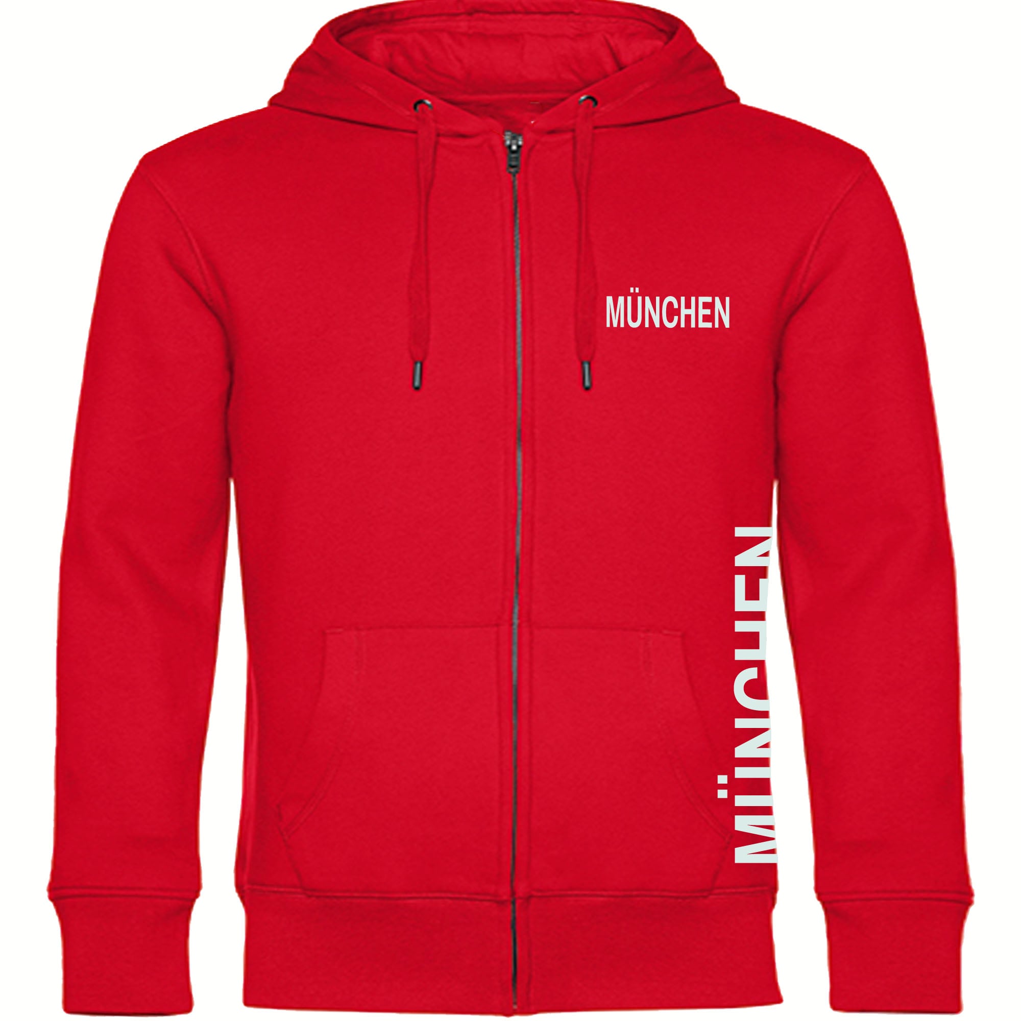 multifanshop Kapuzen Sweatshirt Jacke - M&uuml;nchen rot - Brust & Seite - Druck wei&szlig; - Sweat - Bild 1