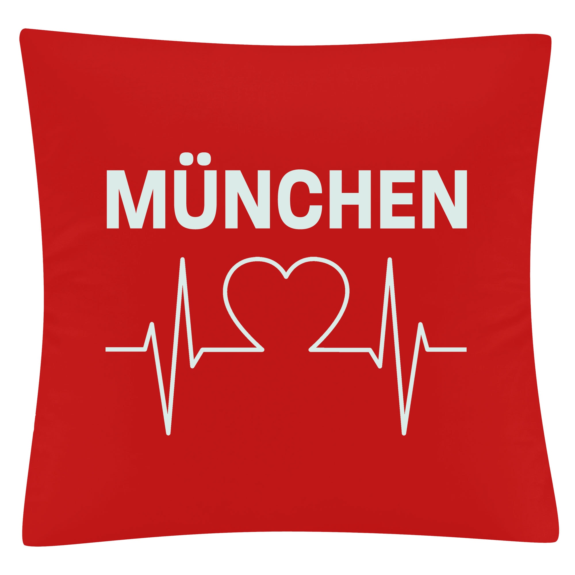 multifanshop Kissenbezug - M&uuml;nchen rot - Herzschlag - Druck wei&szlig; - Kissen - Bild 1