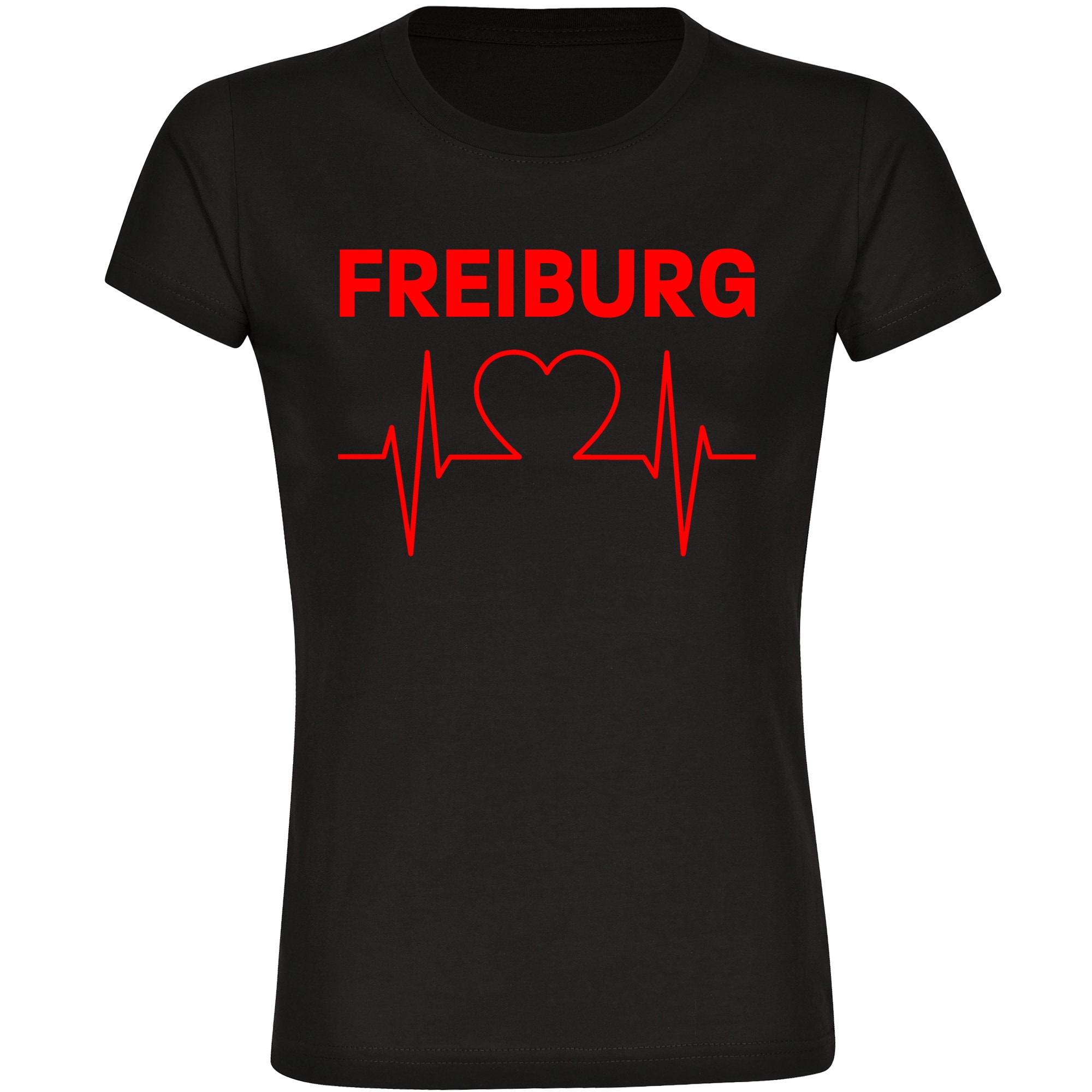 multifanshop Damen T-Shirt - Freiburg - Herzschlag - Druck rot - Frauen - Bild 1
