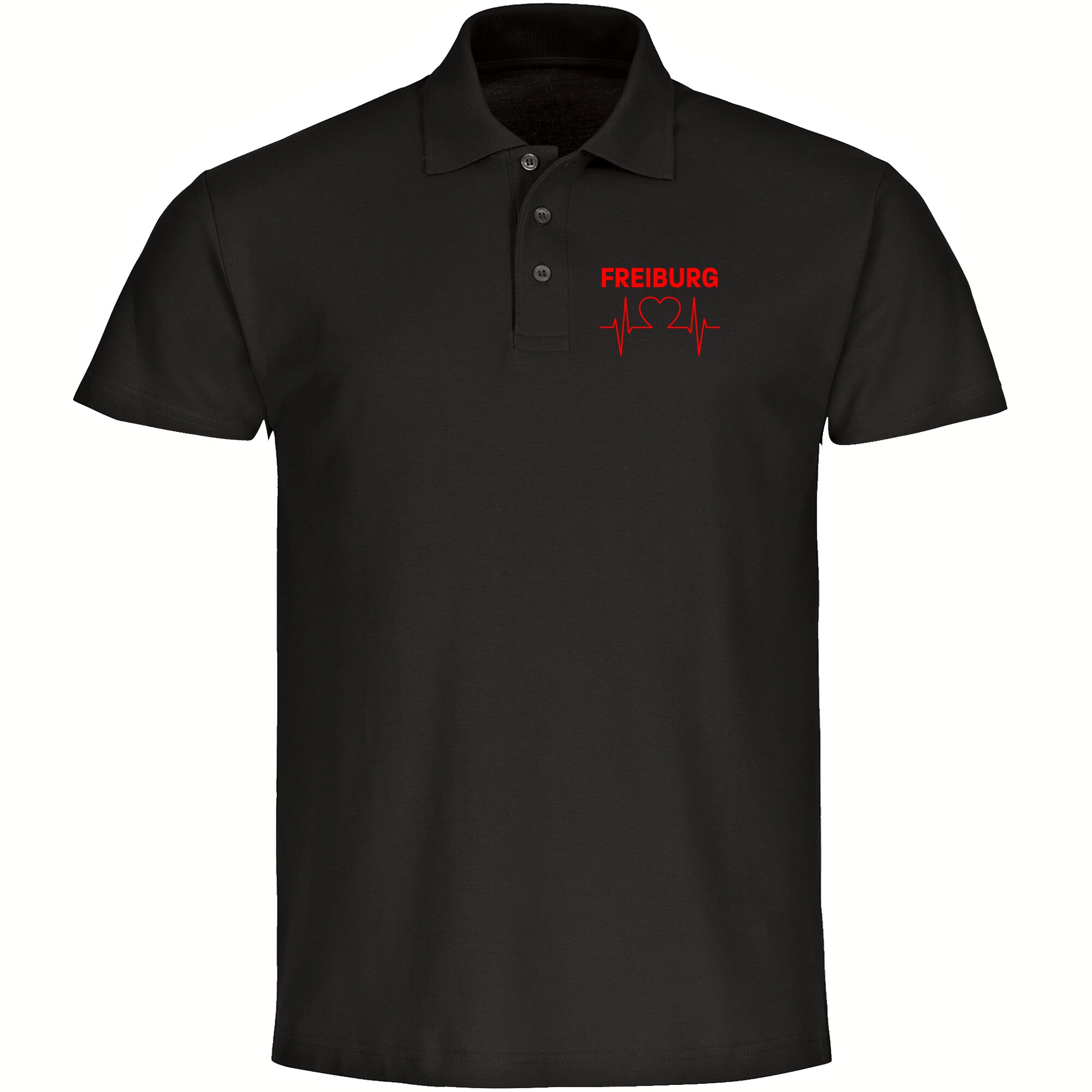 multifanshop Poloshirt - Freiburg - Herzschlag - Druck rot - Polo - Bild 1