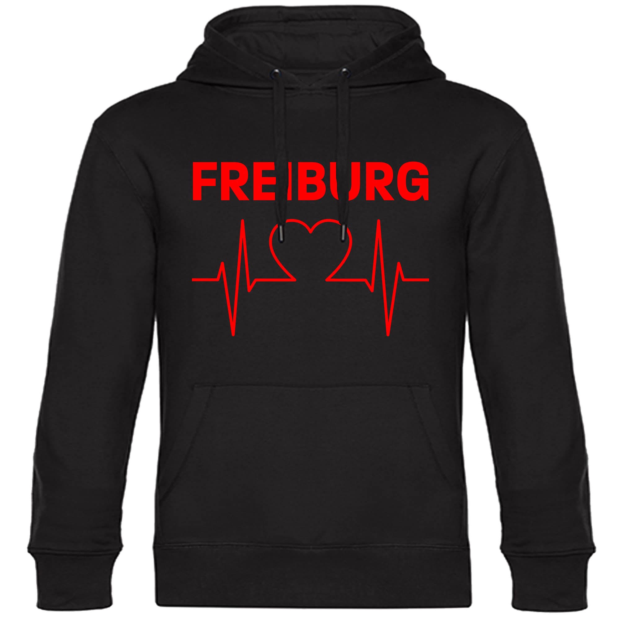 multifanshop Kapuzen Sweatshirt - Freiburg - Herzschlag - Druck rot - Hoodie - Bild 1