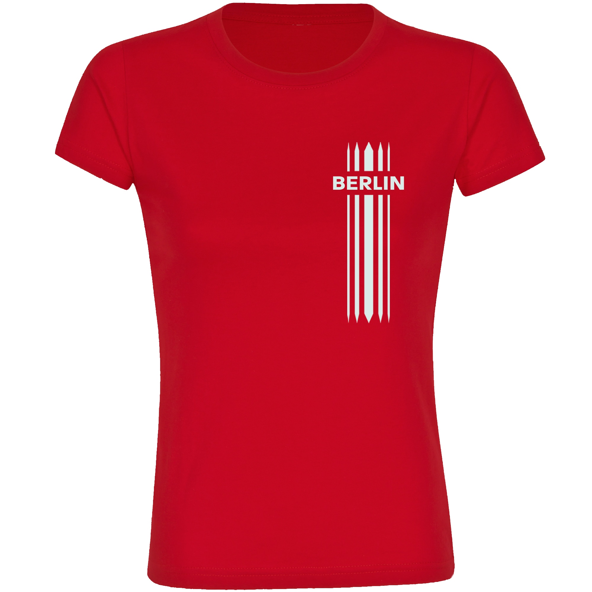 multifanshop Damen T-Shirt - Berlin rot - Streifen - Druck wei&szlig; - Frauen - Bild 1