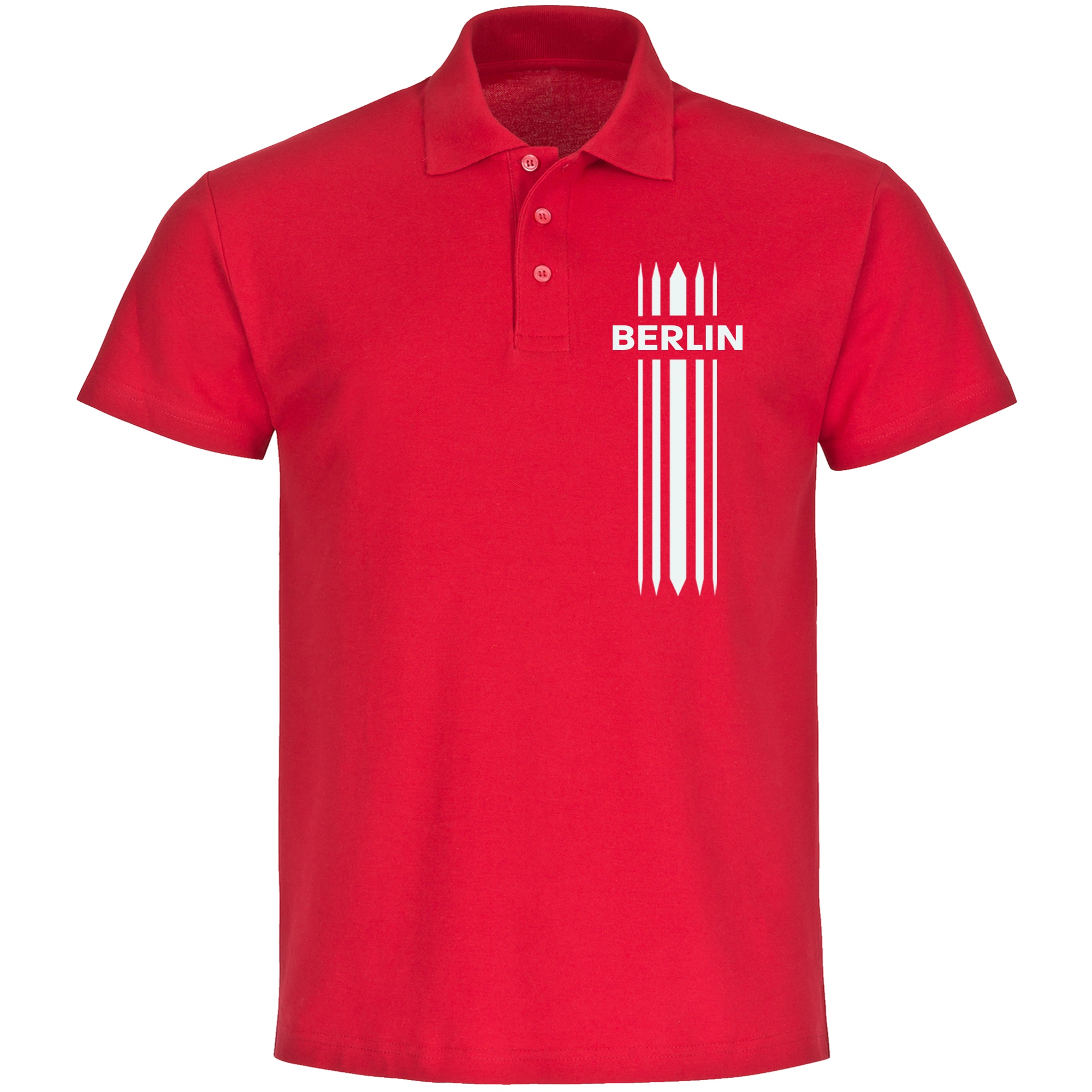 multifanshop Poloshirt - Berlin rot - Streifen - Druck wei&szlig; - Polo - Bild 1
