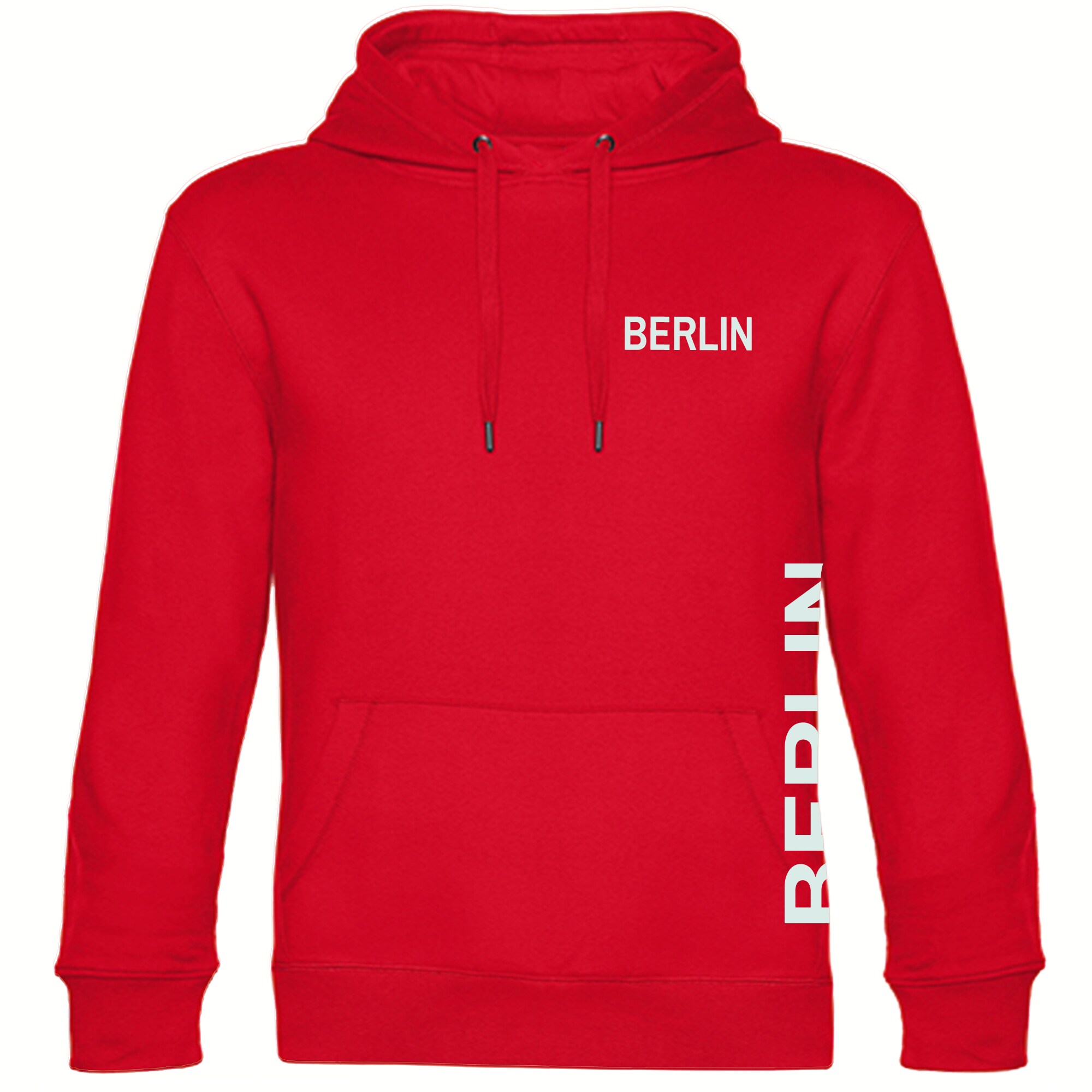 multifanshop Kapuzen Sweatshirt - Berlin rot - Brust & Seite - Druck wei&szlig; - Hoodie - Bild 1