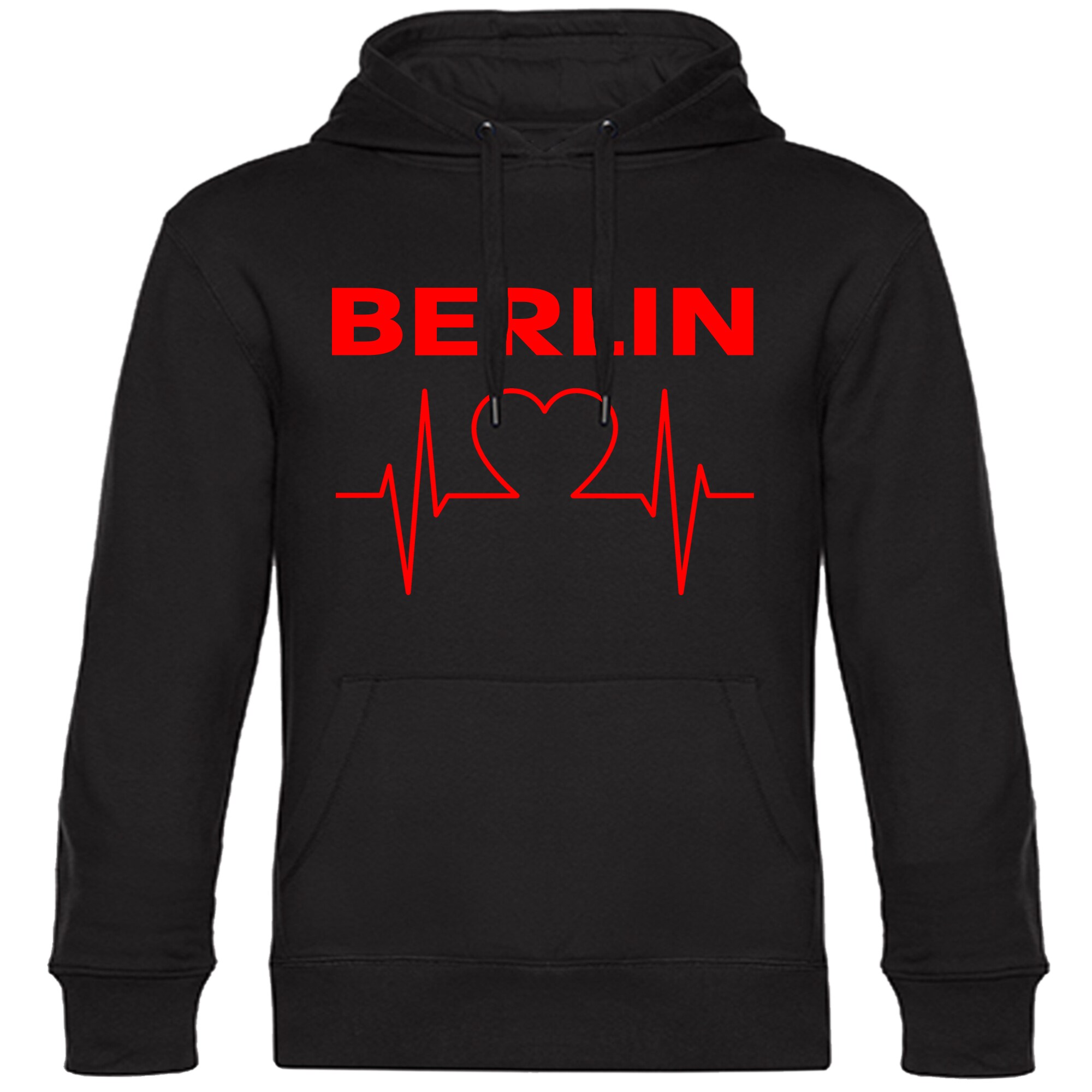 multifanshop Kapuzen Sweatshirt - Berlin rot - Herzschlag - Druck rot - Hoodie - Bild 1