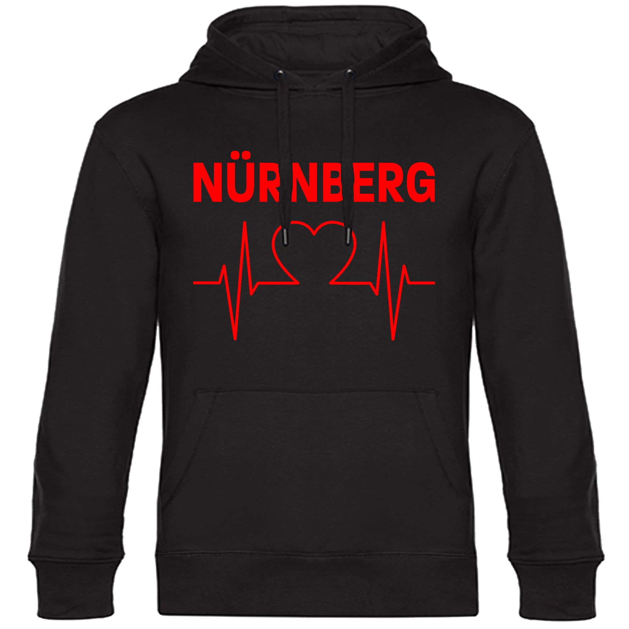 multifanshop Kapuzen Sweatshirt - N&uuml;rnberg - Herzschlag - Druck rot - Hoodie - Bild 1