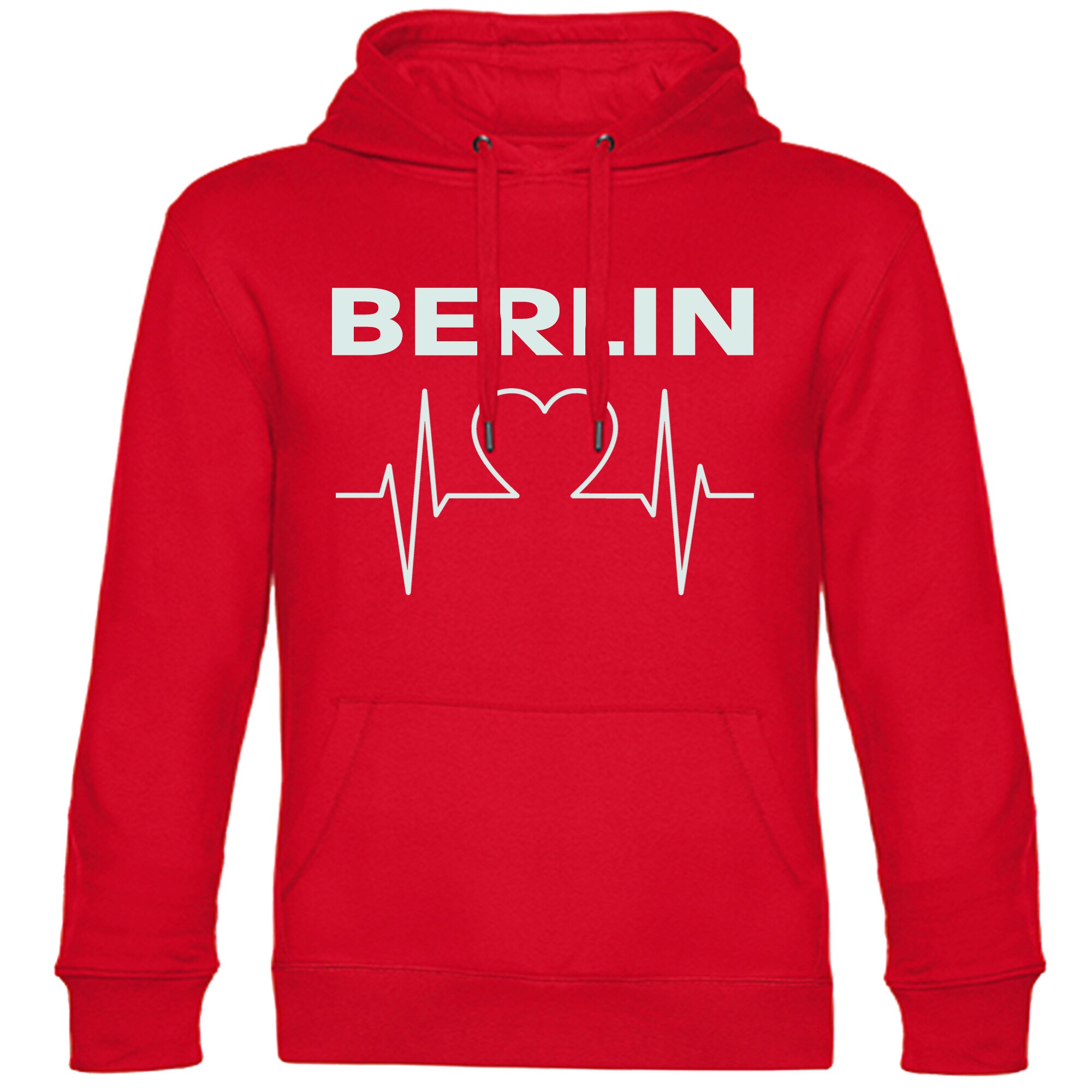 multifanshop Kapuzen Sweatshirt - Berlin rot - Herzschlag - Druck wei&szlig; - Hoodie - Bild 1