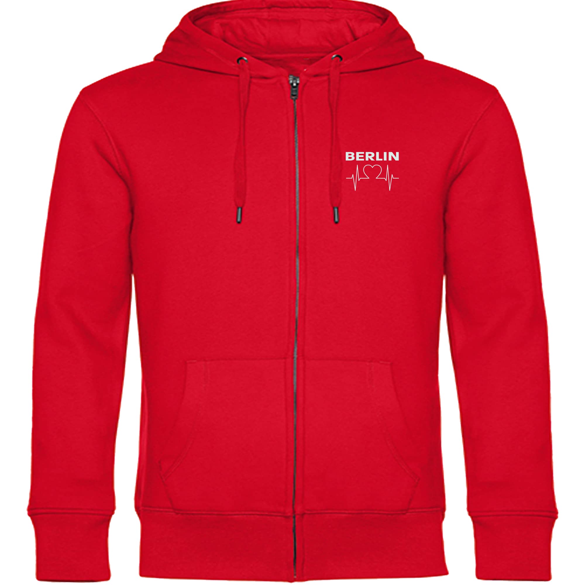 multifanshop Kapuzen Sweatshirt Jacke - Berlin rot - Herzschlag - Druck wei&szlig; - Sweat - Bild 1