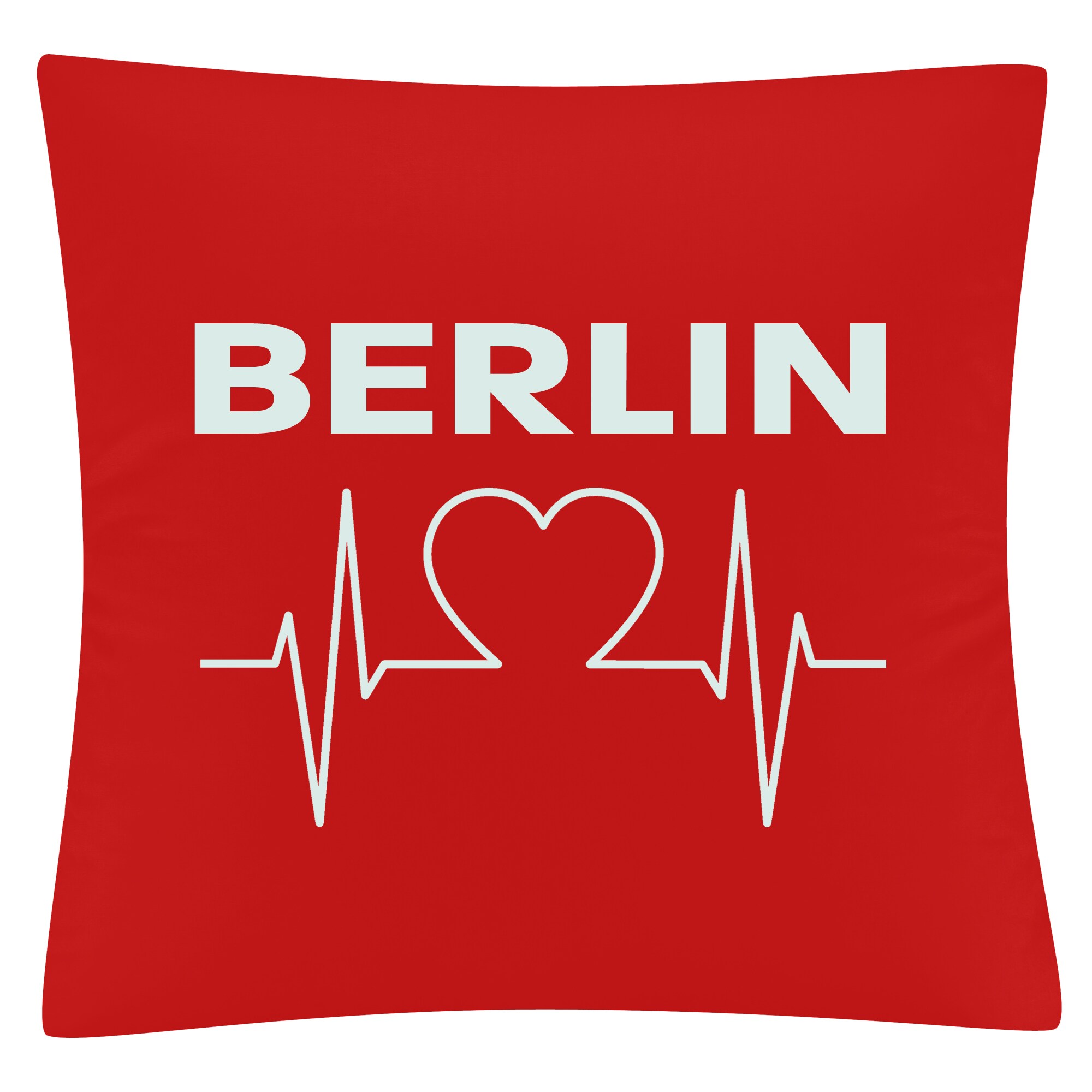 multifanshop Kissenbezug - Berlin rot - Herzschlag - Druck wei&szlig; - Kissen - Bild 1