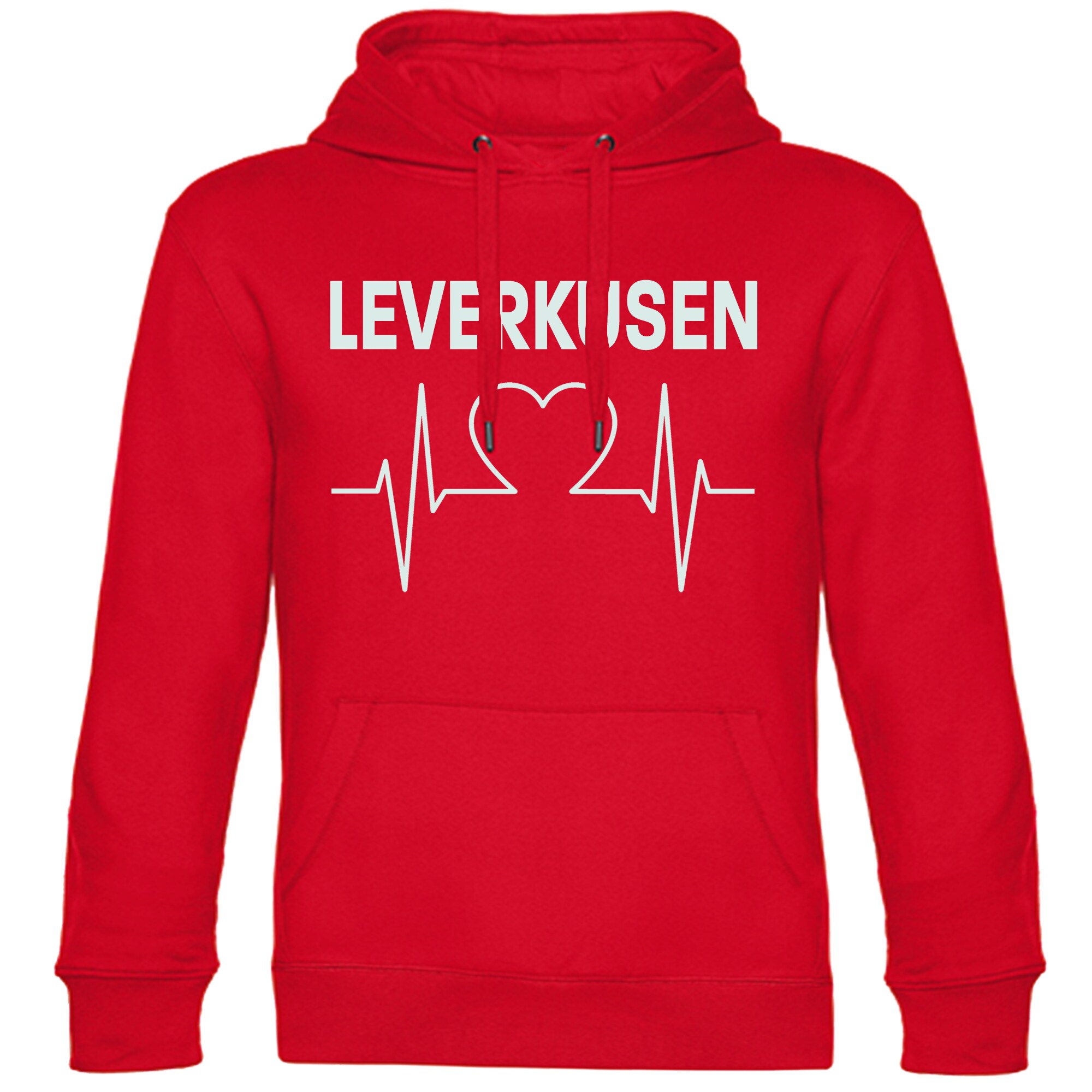 multifanshop Kapuzen Sweatshirt - Leverkusen - Herzschlag - Druck wei&szlig; - Hoodie 