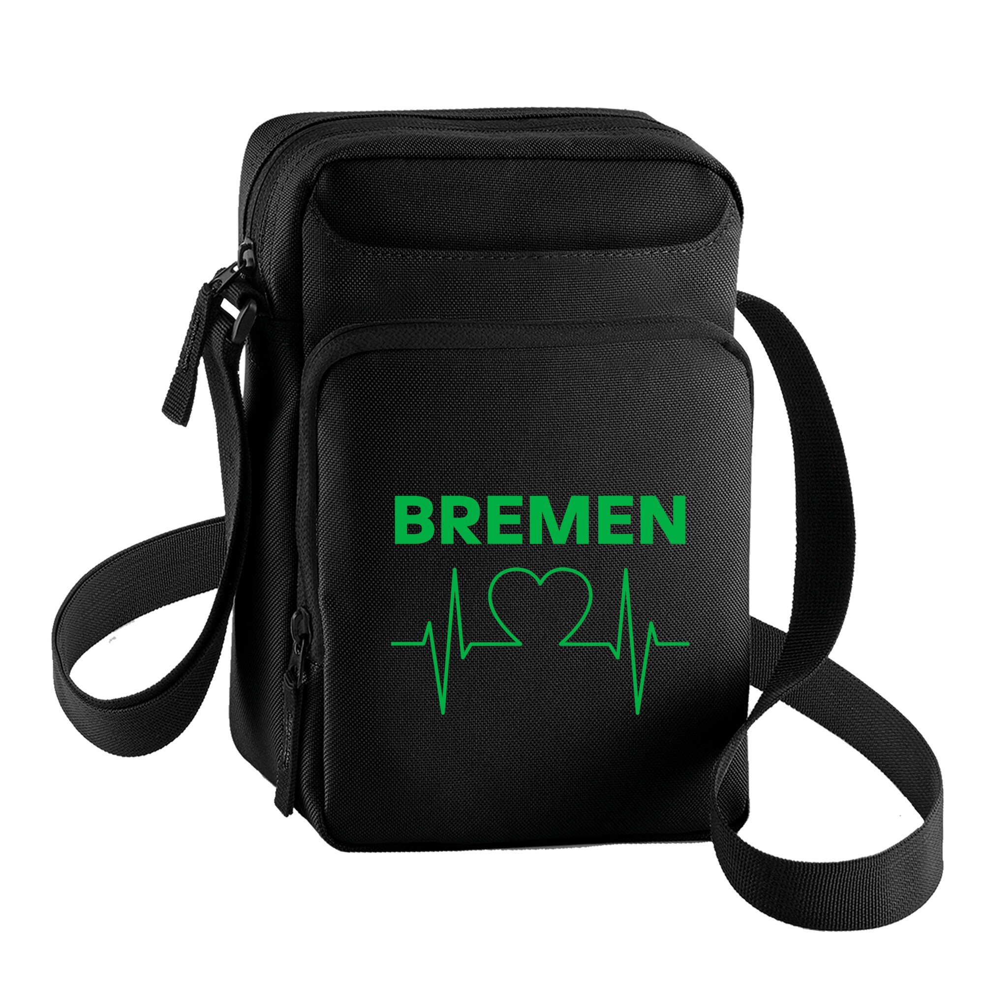 multifanshop Umh&auml;ngetasche - Bremen - Herzschlag - Druck gr&uuml;n - Tasche - Bild 1