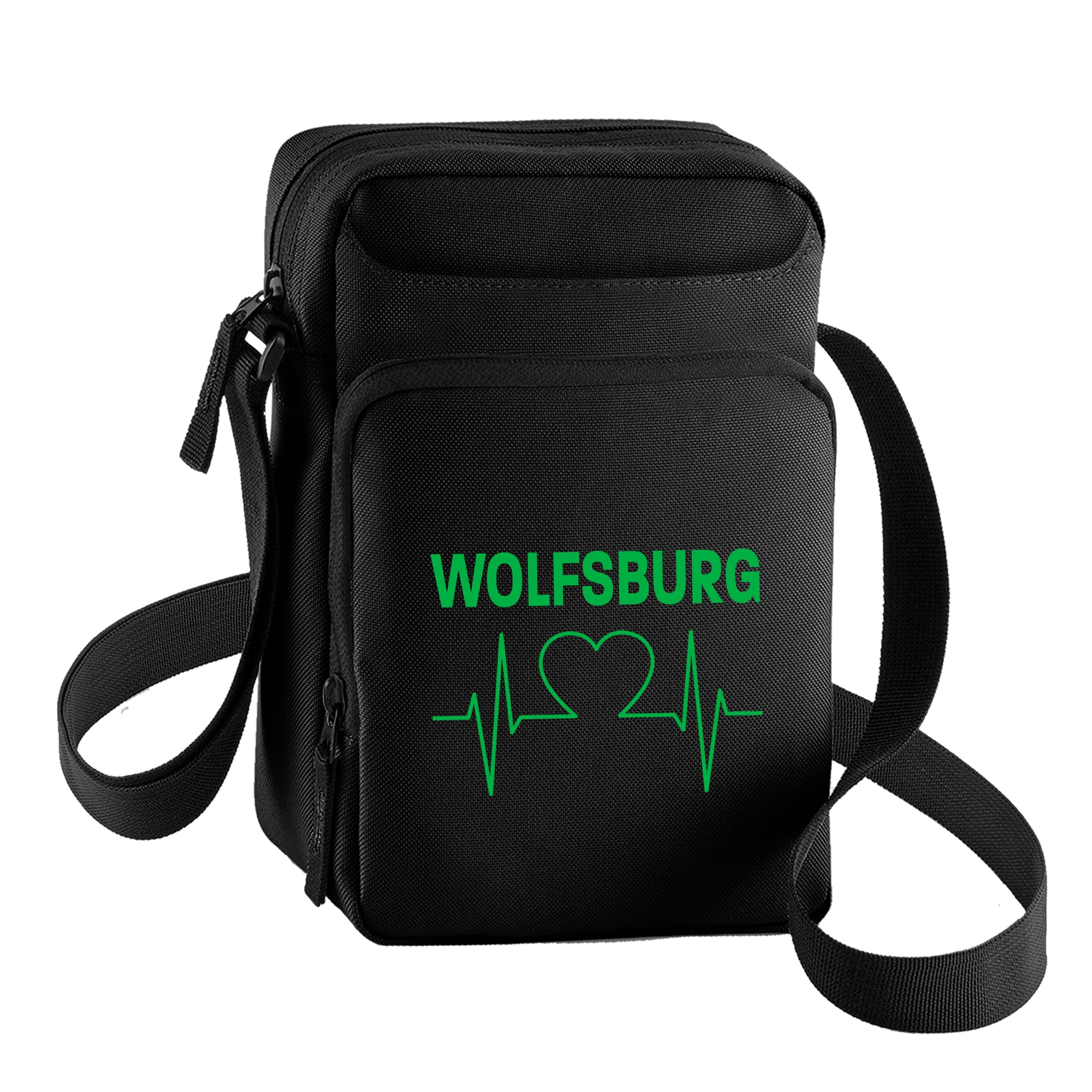 multifanshop Umh&auml;ngetasche - Wolfsburg - Herzschlag - Druck gr&uuml;n - Tasche - Bild 1