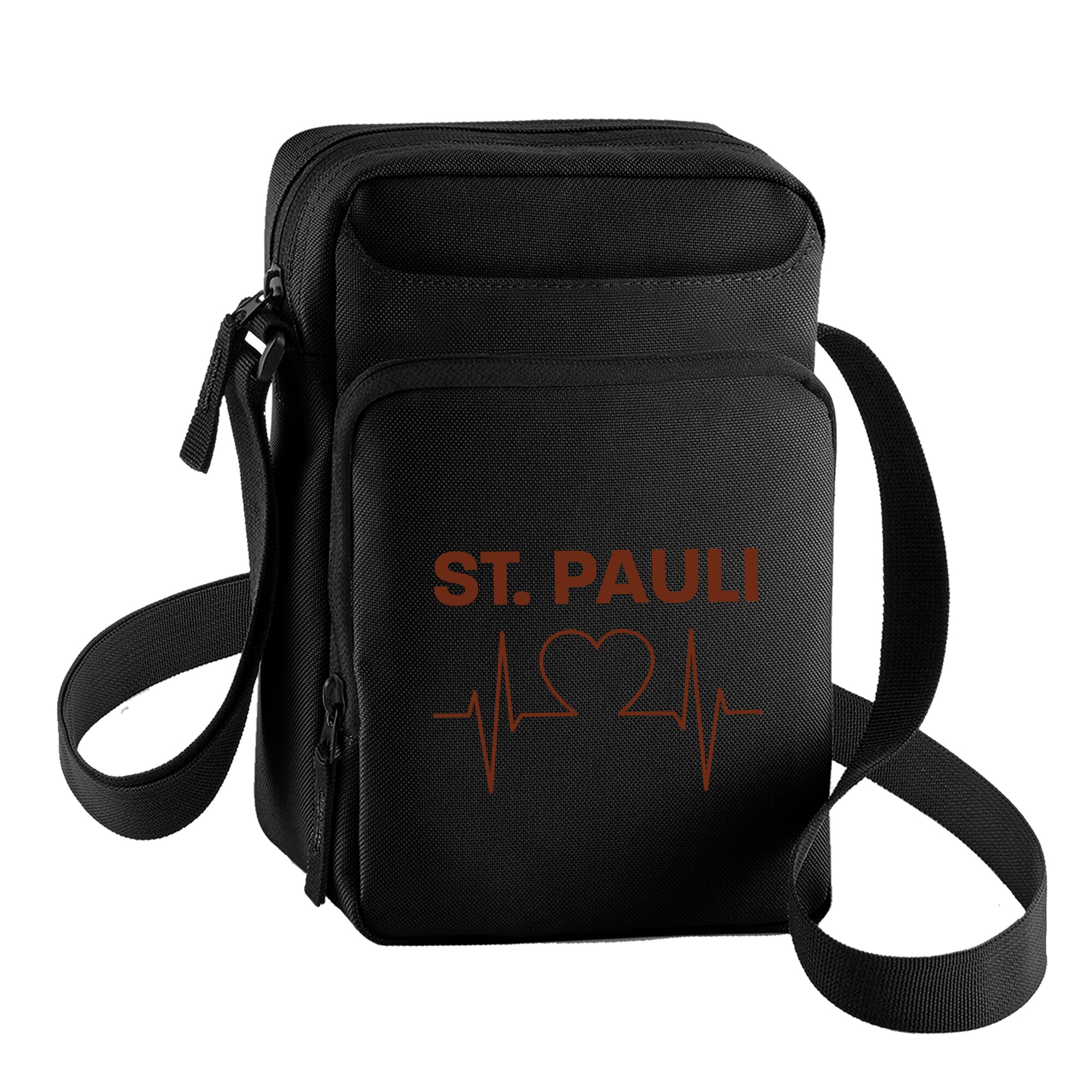 multifanshop Umh&auml;ngetasche - St. Pauli - Herzschlag - Druck braun - Tasche - Bild 1