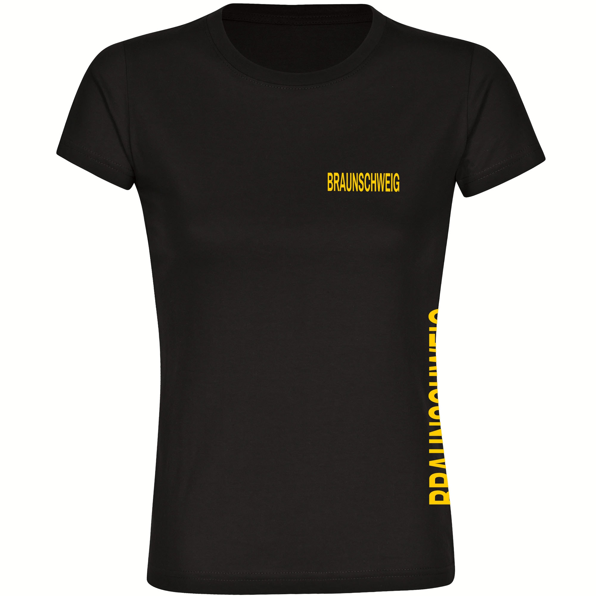 multifanshop Damen T-Shirt - Braunschweig - Brust & Seite - Druck gelb - Frauen - Bild 1