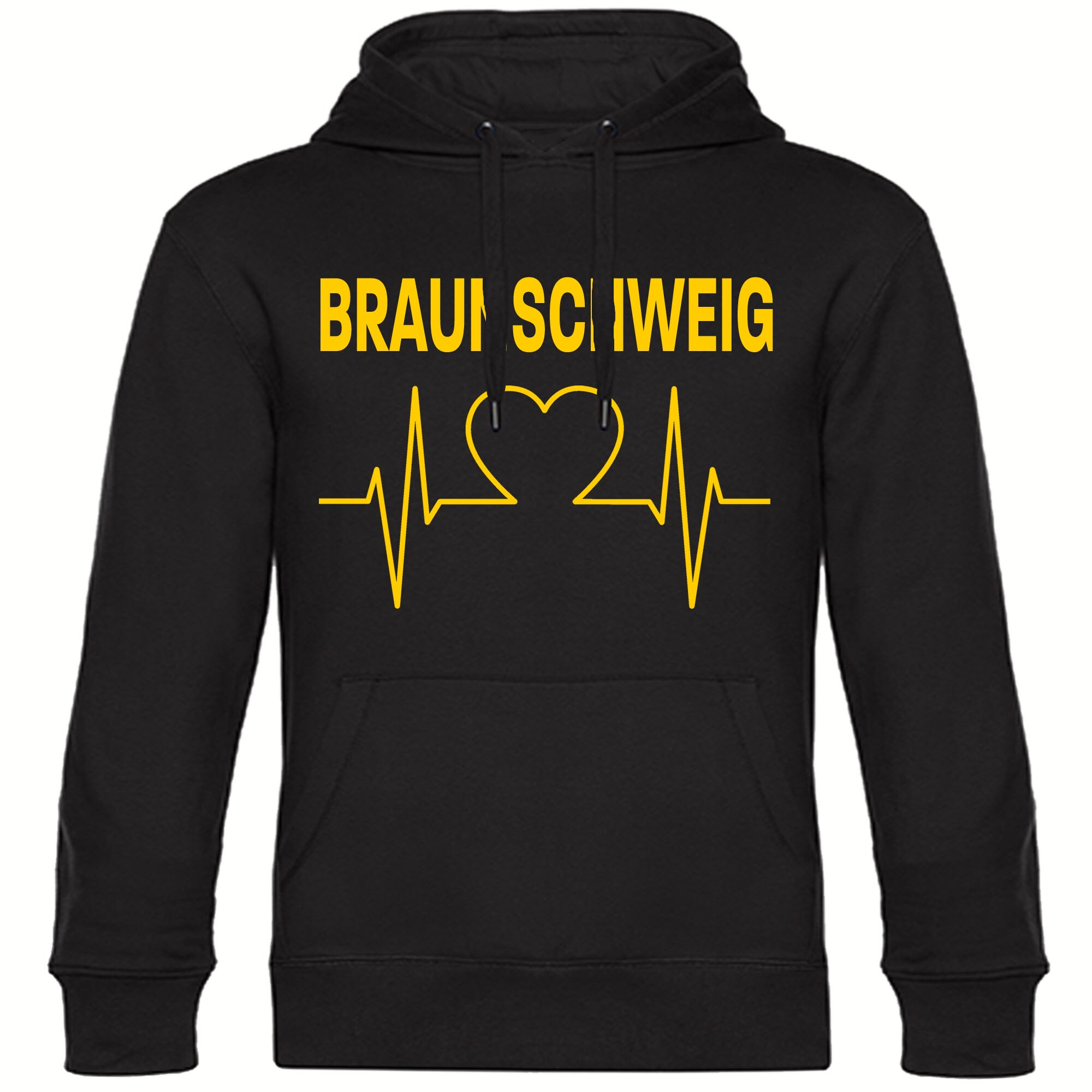 multifanshop Kapuzen Sweatshirt - Braunschweig - Herzschlag - Druck gelb - Hoodie - Bild 1