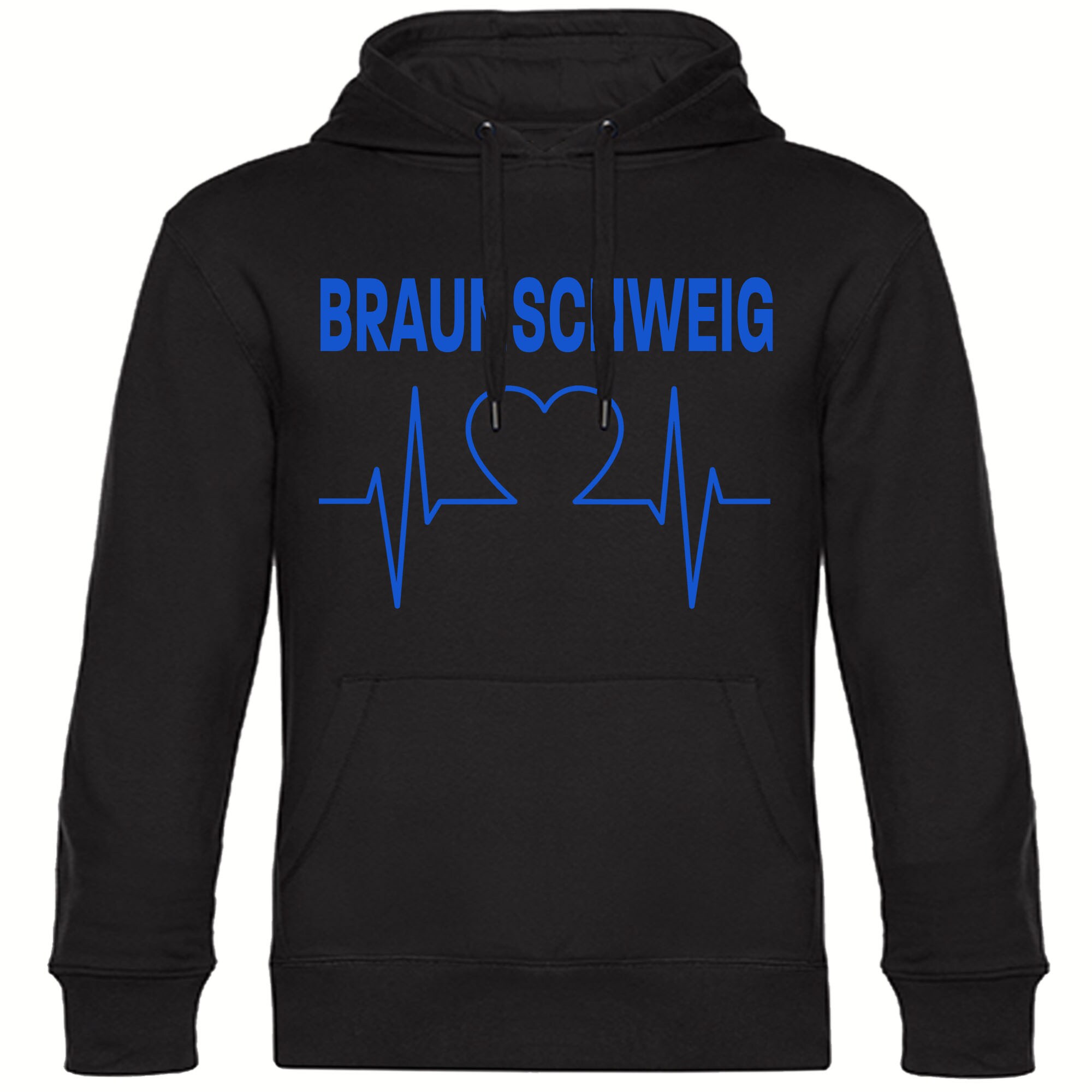 multifanshop Kapuzen Sweatshirt - Braunschweig - Herzschlag - Druck blau - Hoodie - Bild 1