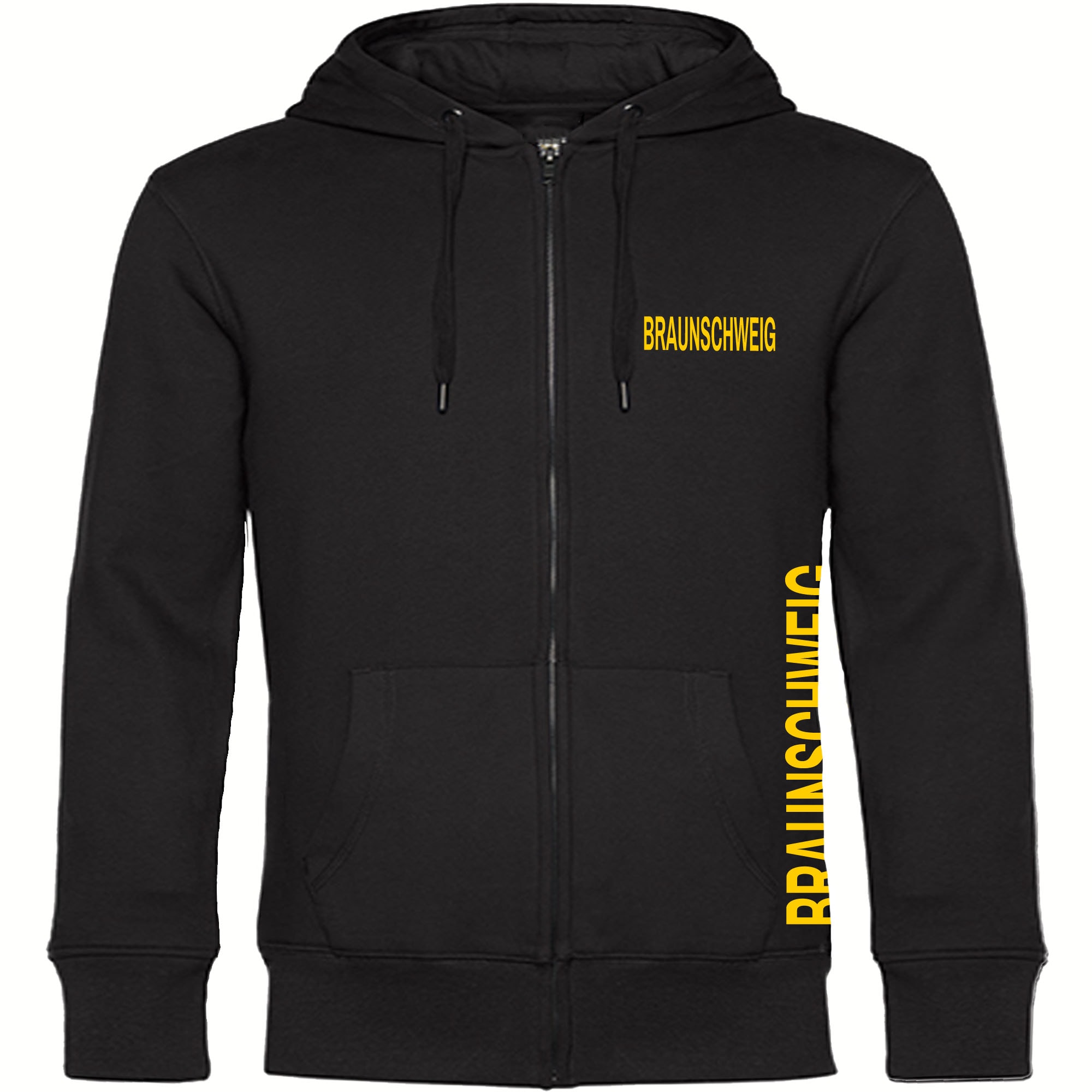 multifanshop Kapuzen Sweatshirt Jacke - Braunschweig - Brust & Seite - Druck gelb - Sweat - Bild 1