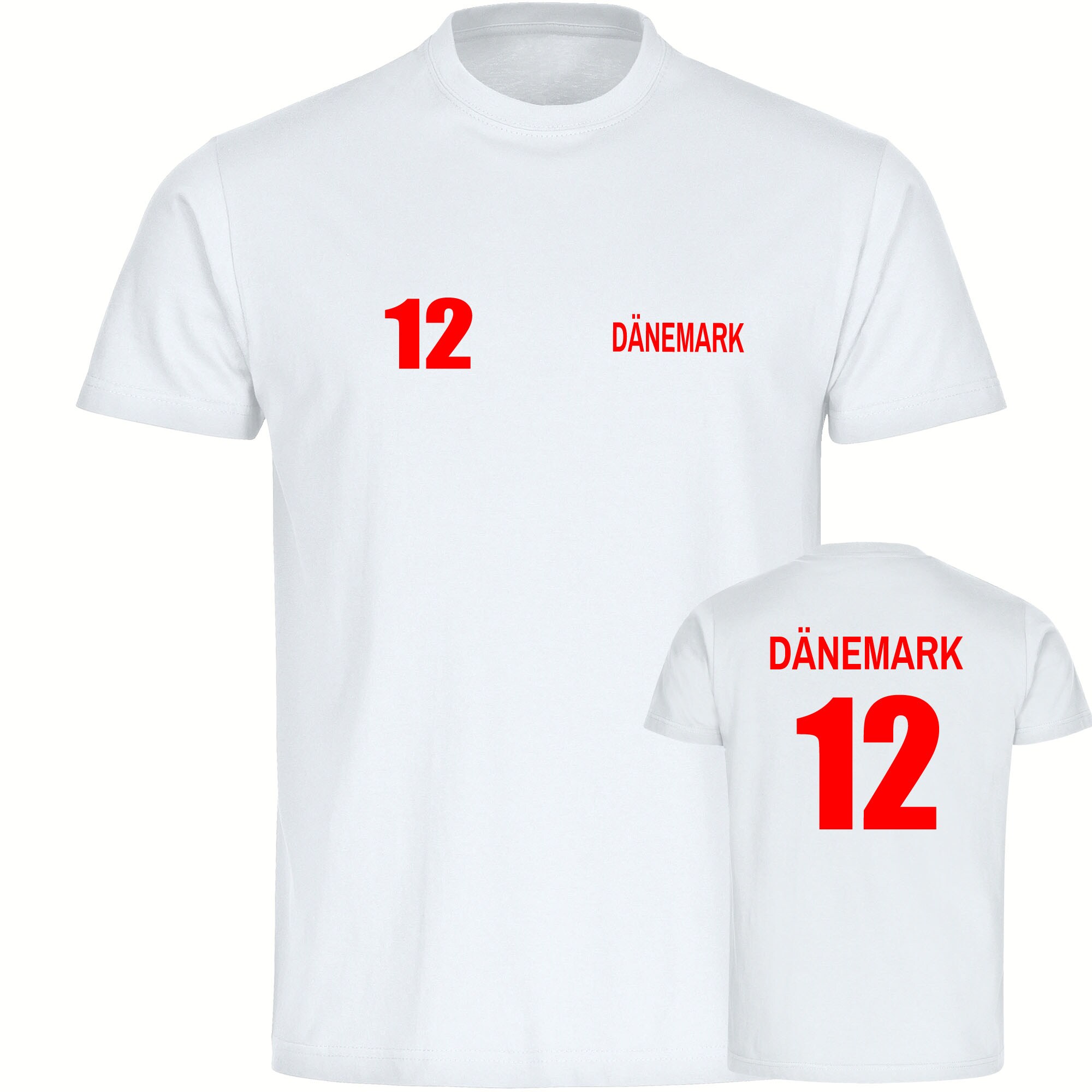 multifanshop Herren T-Shirt - D&auml;nemark - Trikot Nummer 12 - Druck rot - M&auml;nner - Bild 1