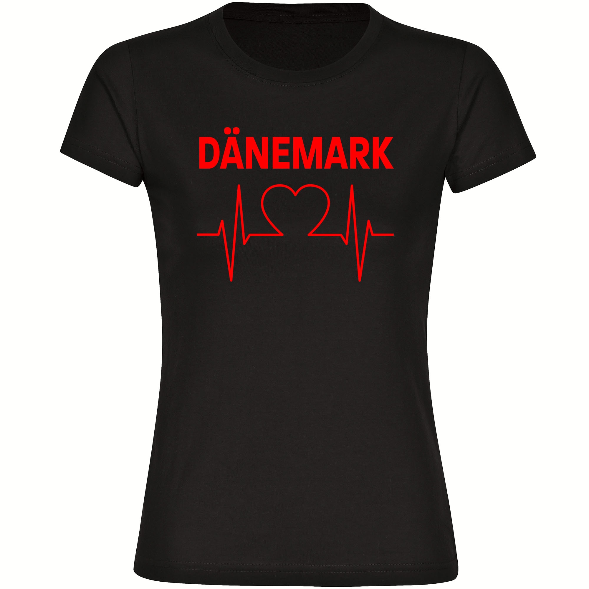 multifanshop Damen T-Shirt - D&auml;nemark - Herzschlag - Druck rot - Frauen - Bild 1