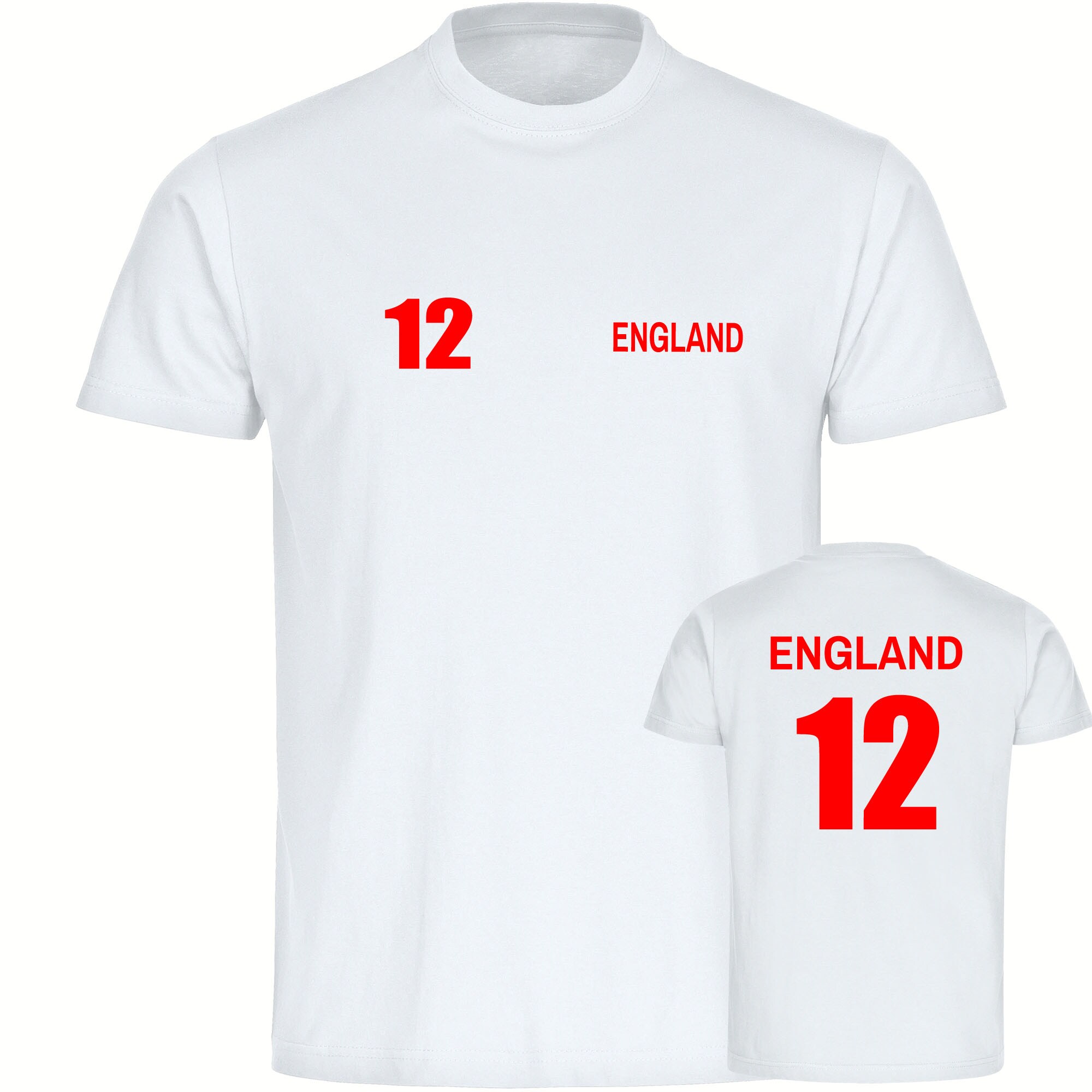 multifanshop Kinder T-Shirt - England - Trikot Nummer 12 - Druck rot - Kind - Bild 1