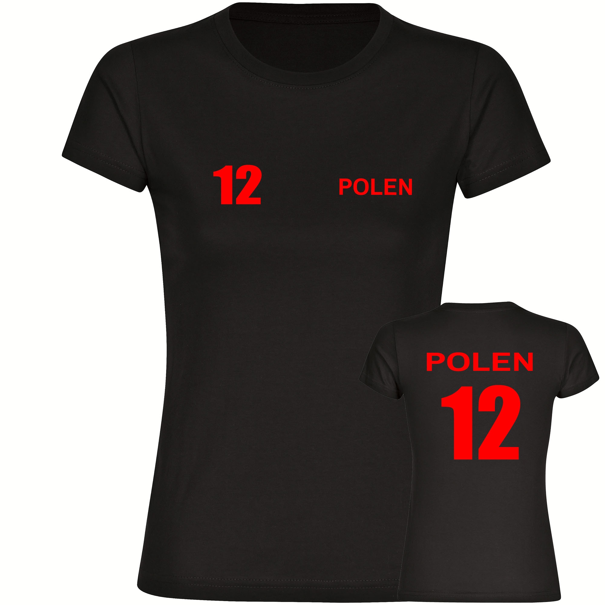 multifanshop Damen T-Shirt - Polen - Trikot Nummer 12 - Druck rot - Frauen - Bild 1