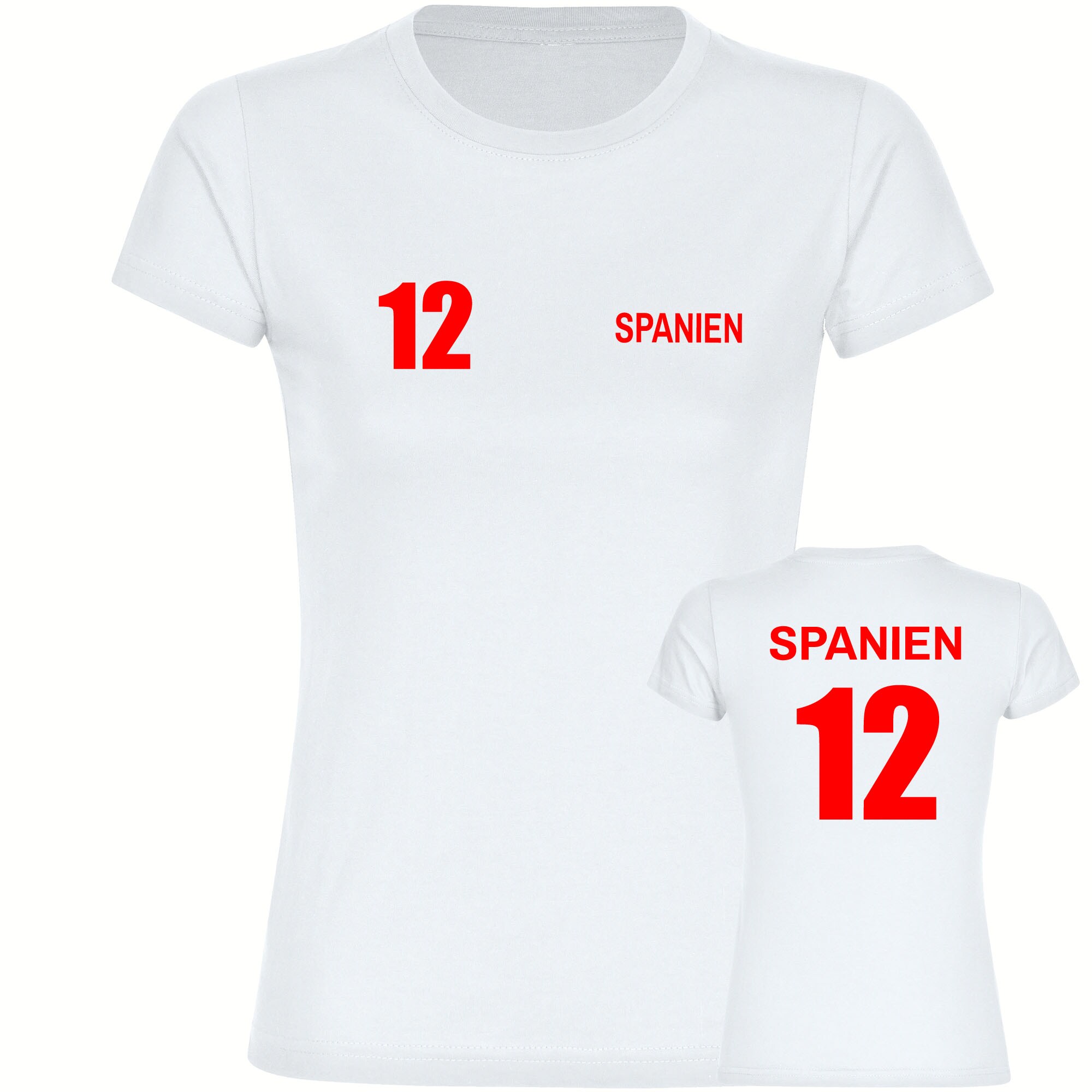 multifanshop Damen T-Shirt - Spanien - Trikot Nummer 12 - Druck rot - Frauen - Bild 1