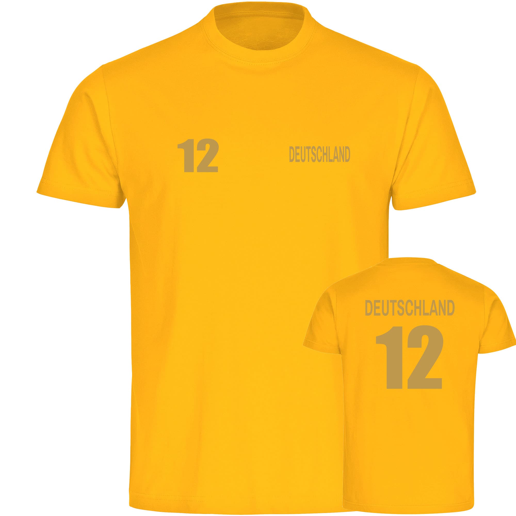 multifanshop Herren T-Shirt - Deutschland - Trikot Nummer 12 Gold - Druck gold metallic - M&auml;nner 