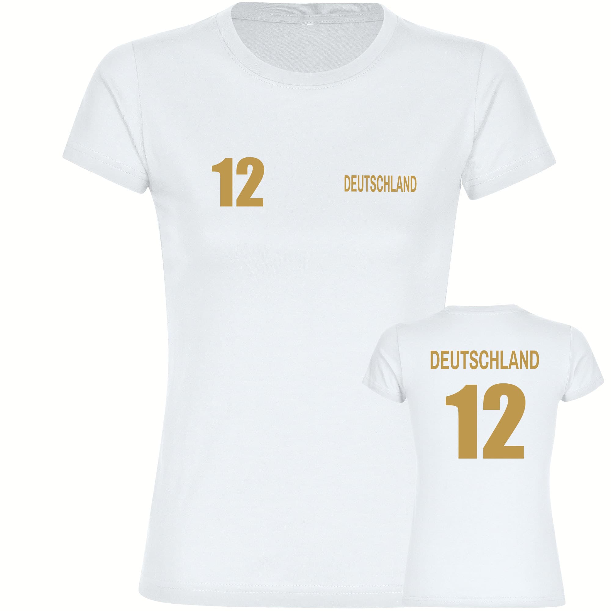 multifanshop Damen T-Shirt - Deutschland - Trikot Nummer 12 Gold - Druck gold metallic - Frauen - Bild 1