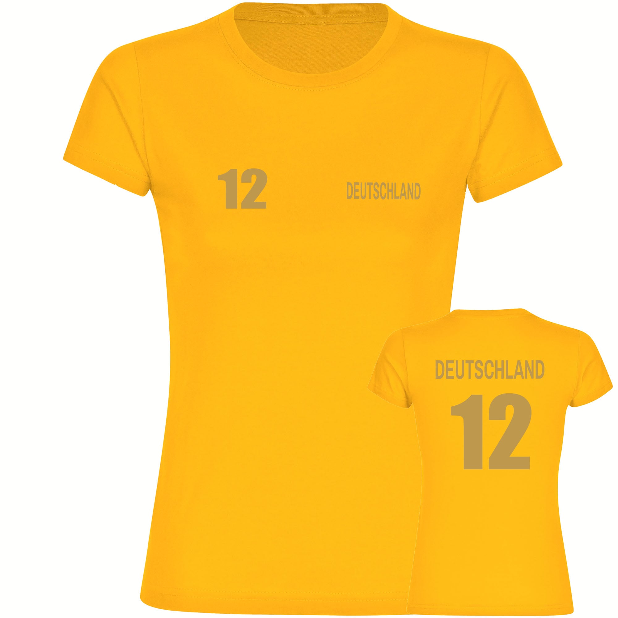 multifanshop Damen T-Shirt - Deutschland - Trikot Nummer 12 Gold - Druck gold metallic - Frauen - Bild 1