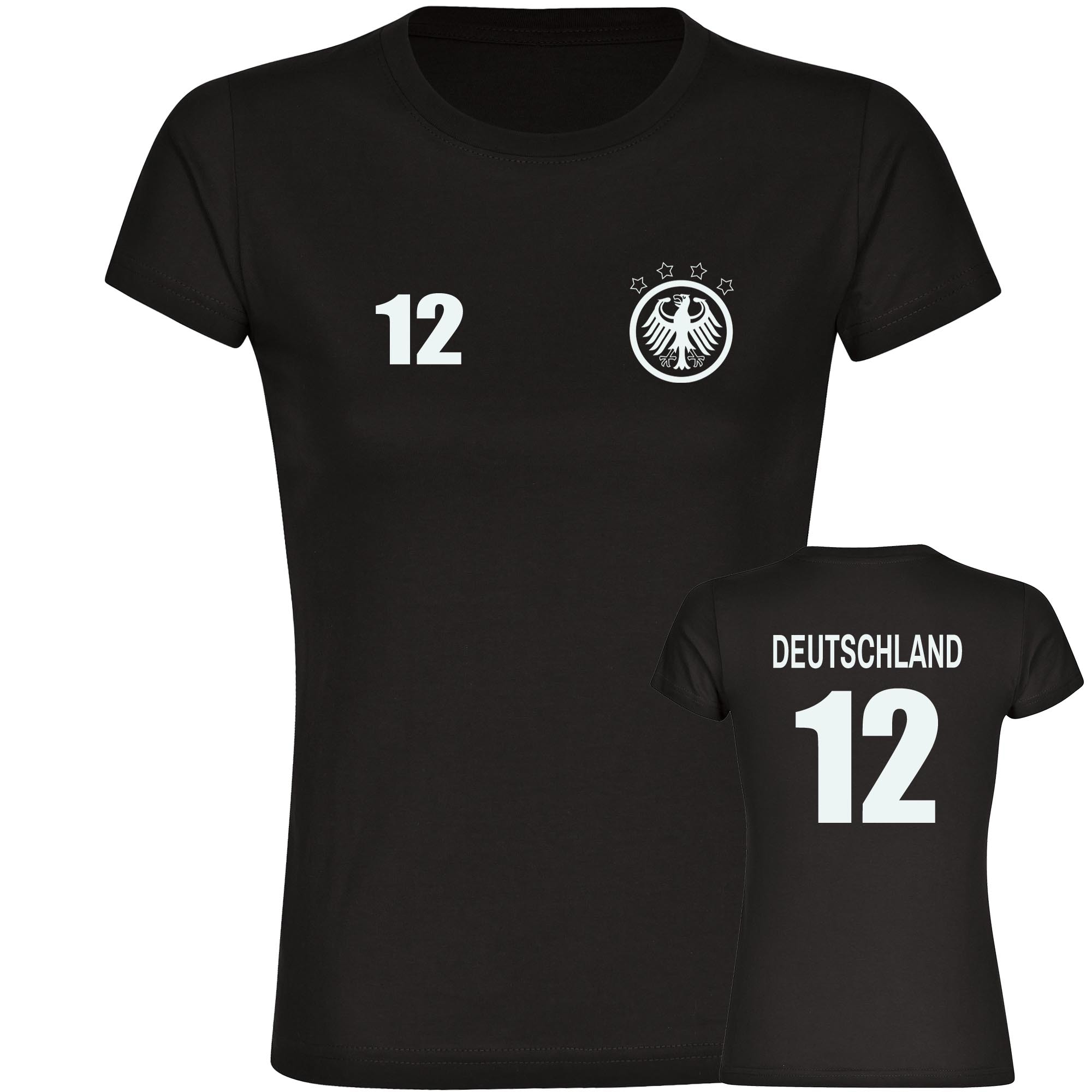 multifanshop Damen T-Shirt - Deutschland - Adler Retro Trikot 12 - Druck wei&szlig; - Frauen - Bild 1