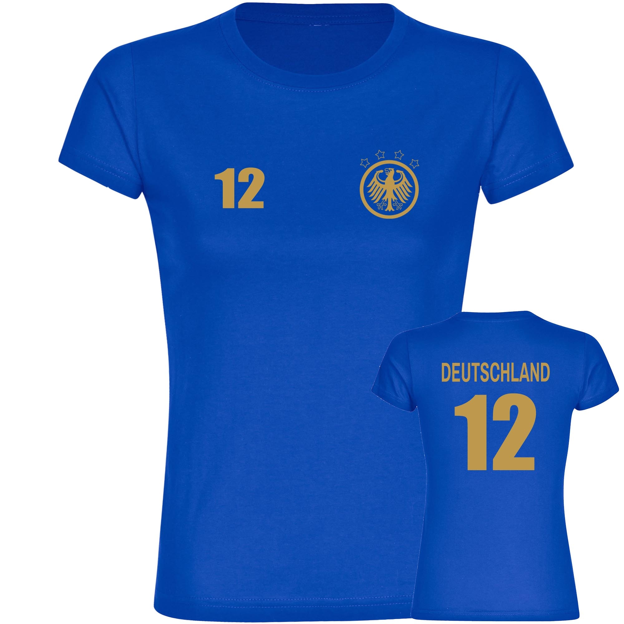 multifanshop Damen T-Shirt - Deutschland - Adler Retro Trikot 12 Gold - Druck gold metallic - Frauen - Bild 1