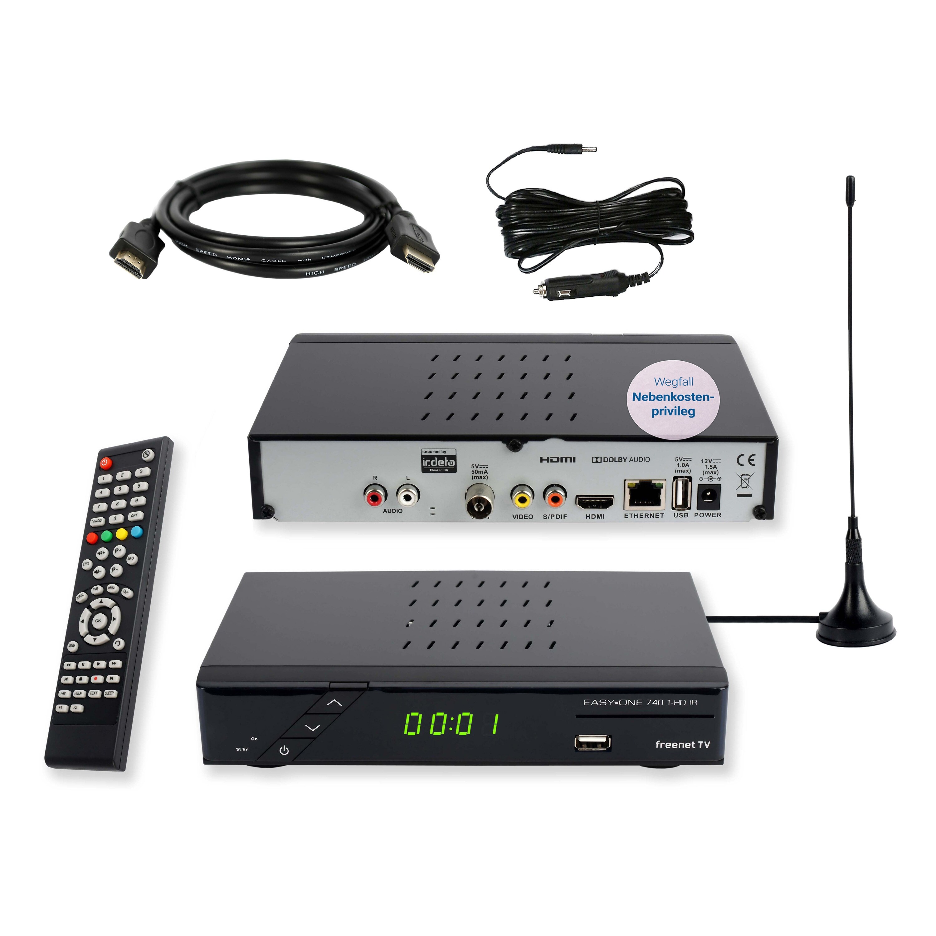 SET-ONE EasyOne 740 DVB-T2 Receiver, HDMI & 12V Kabel, Antenne - Bild 1