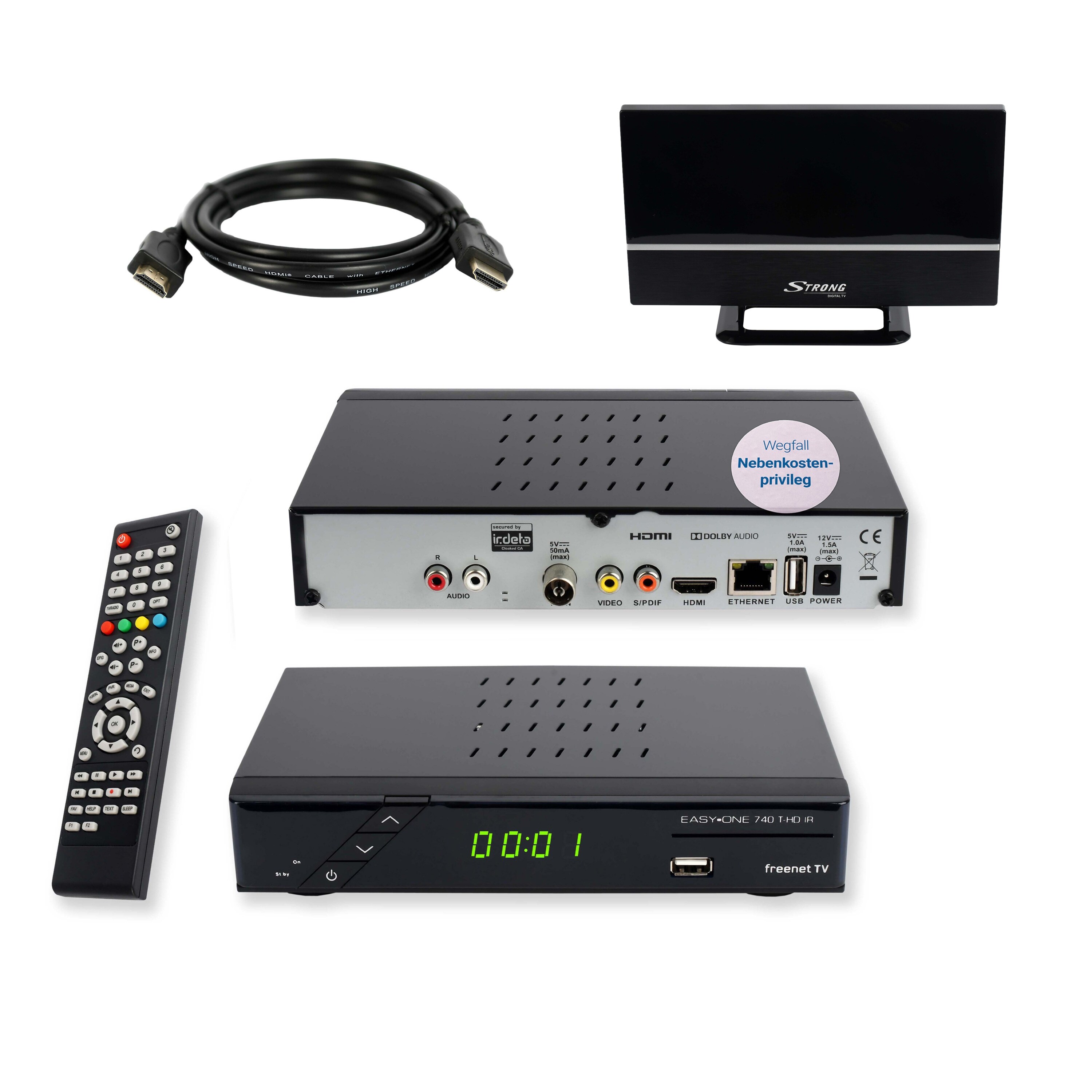 SET-ONE EasyOne 740 DVB-T2 Bundle Freenet TV HDMI Kabel aktive Antenne - Bild 1