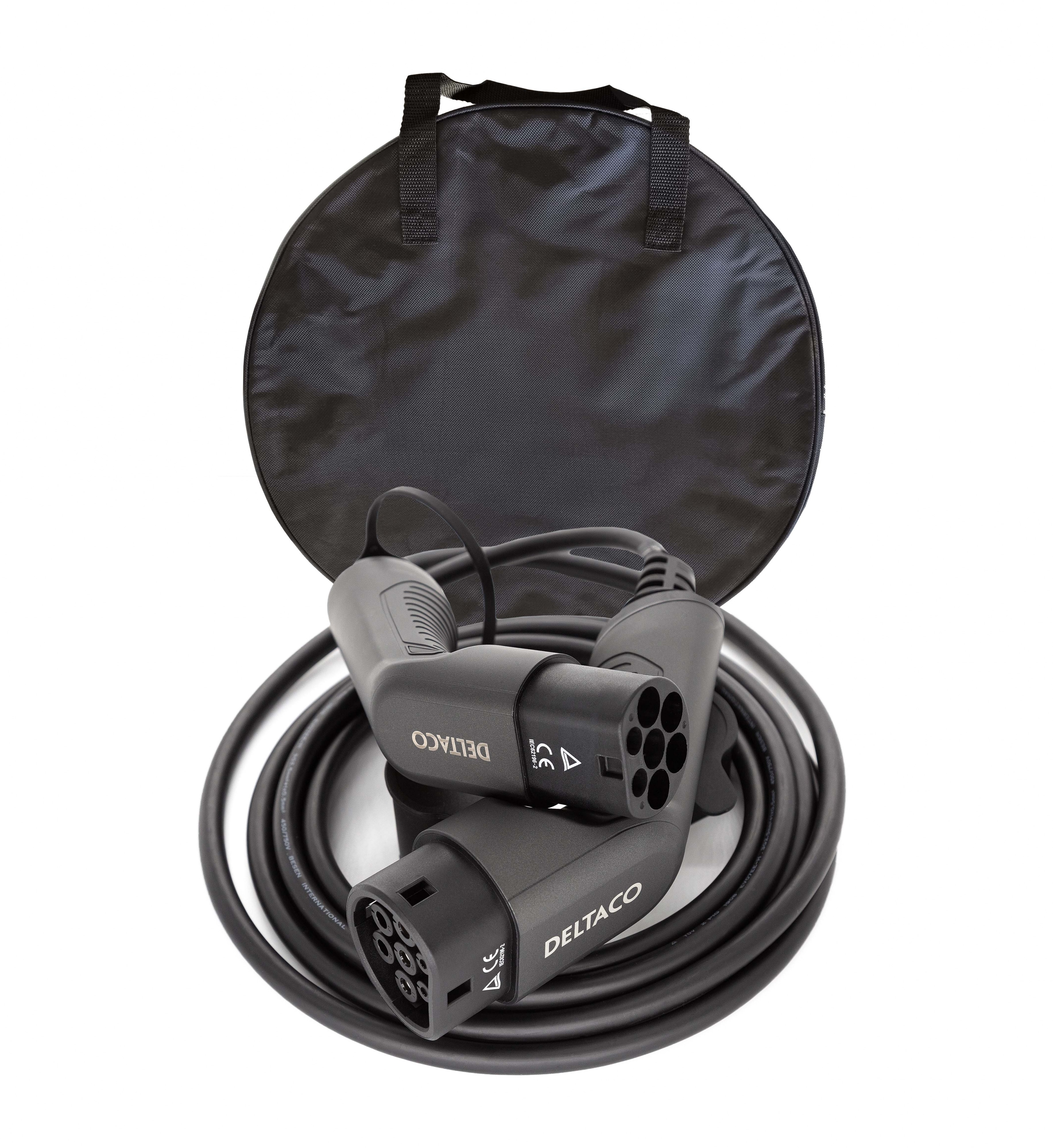 Deltaco EV-Ladekabel, Typ2 auf Typ2, 16A, 11kW, 3-phasig, 5m + Tasche - Bild 1