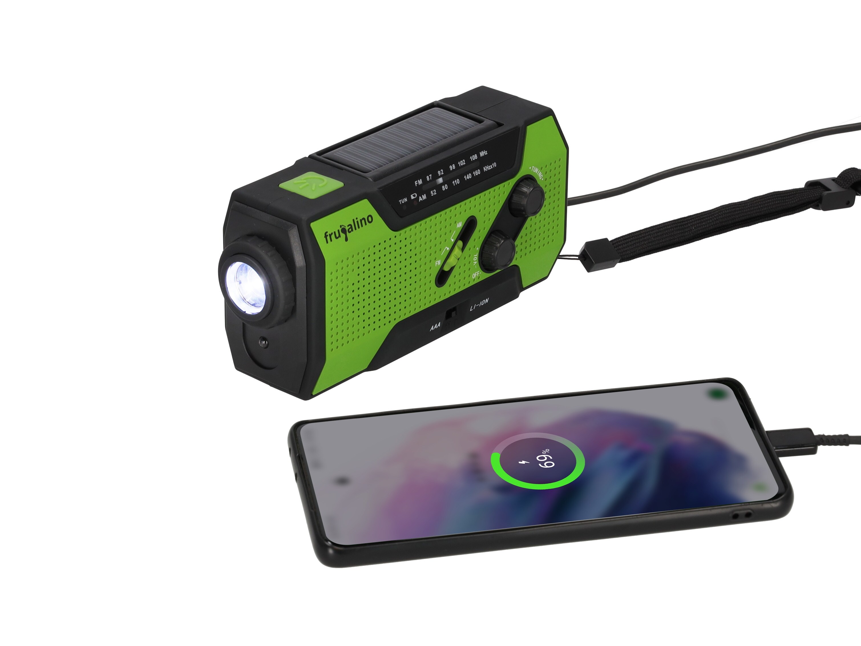 Frugalino Blackout Notfall-Radio, Kurbel, Solar, Akku, SOS Alarm - Bild 1