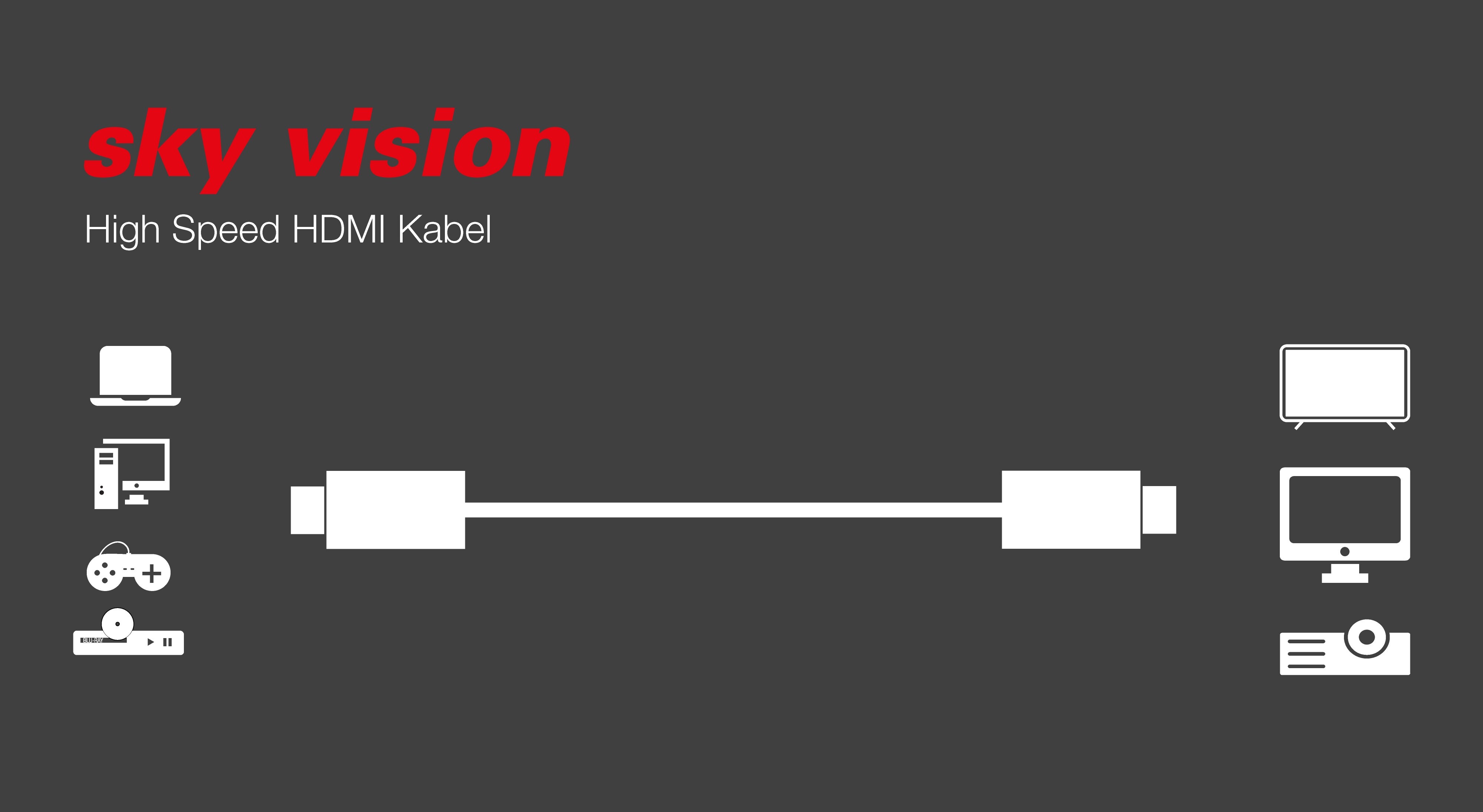 Sky Vision BL-HD 50 HDMI 2.0-kabel – 5 Meter – 4K/2K @ 60Hz – HDR10 & Dolby Atmos – ARC – Voor Soundbar, Pc, Gameconsole