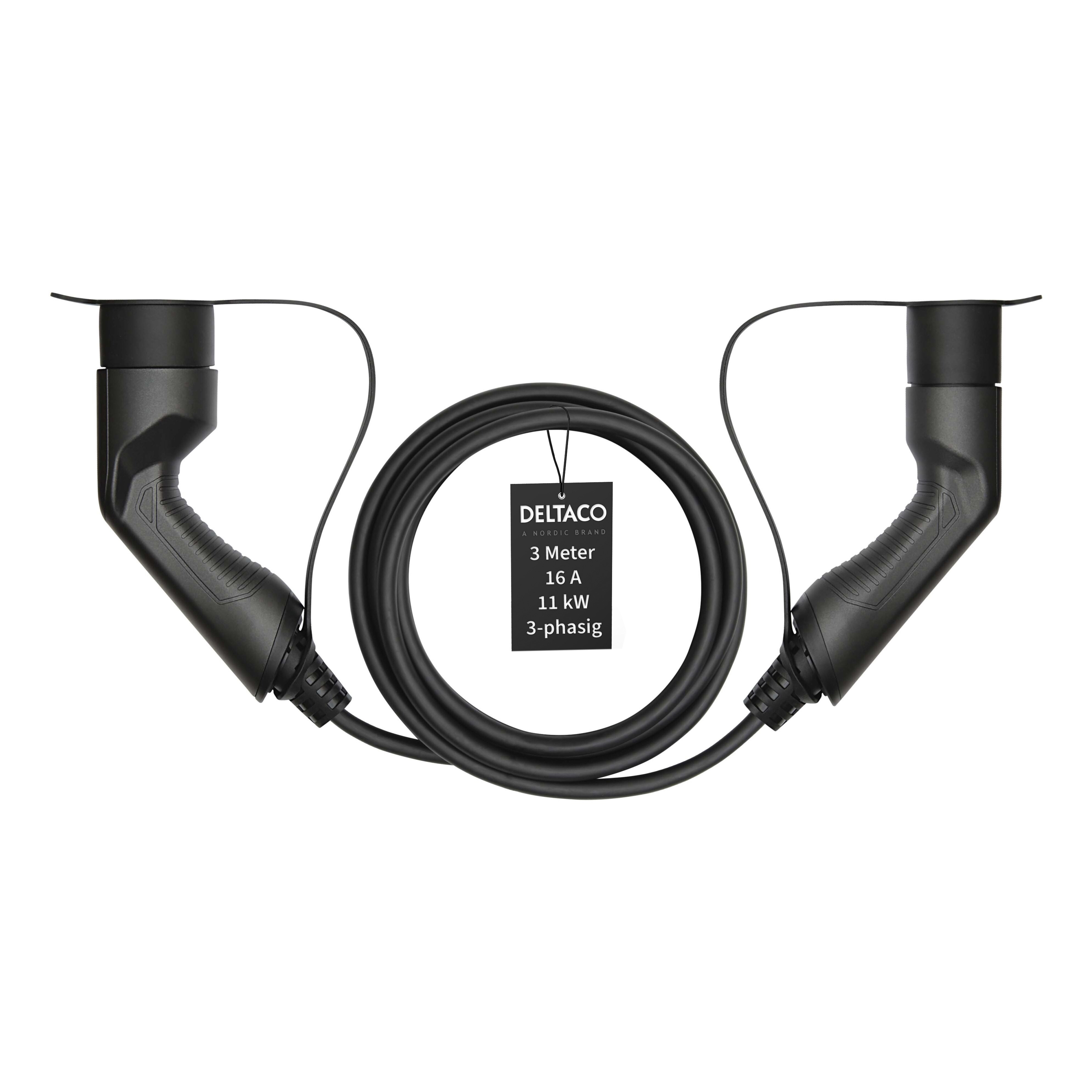 Deltaco E-Auto Ladekabel, Typ2 auf Typ2, 16 A, 11 kW, 3-phasig, 3m - Bild 1
