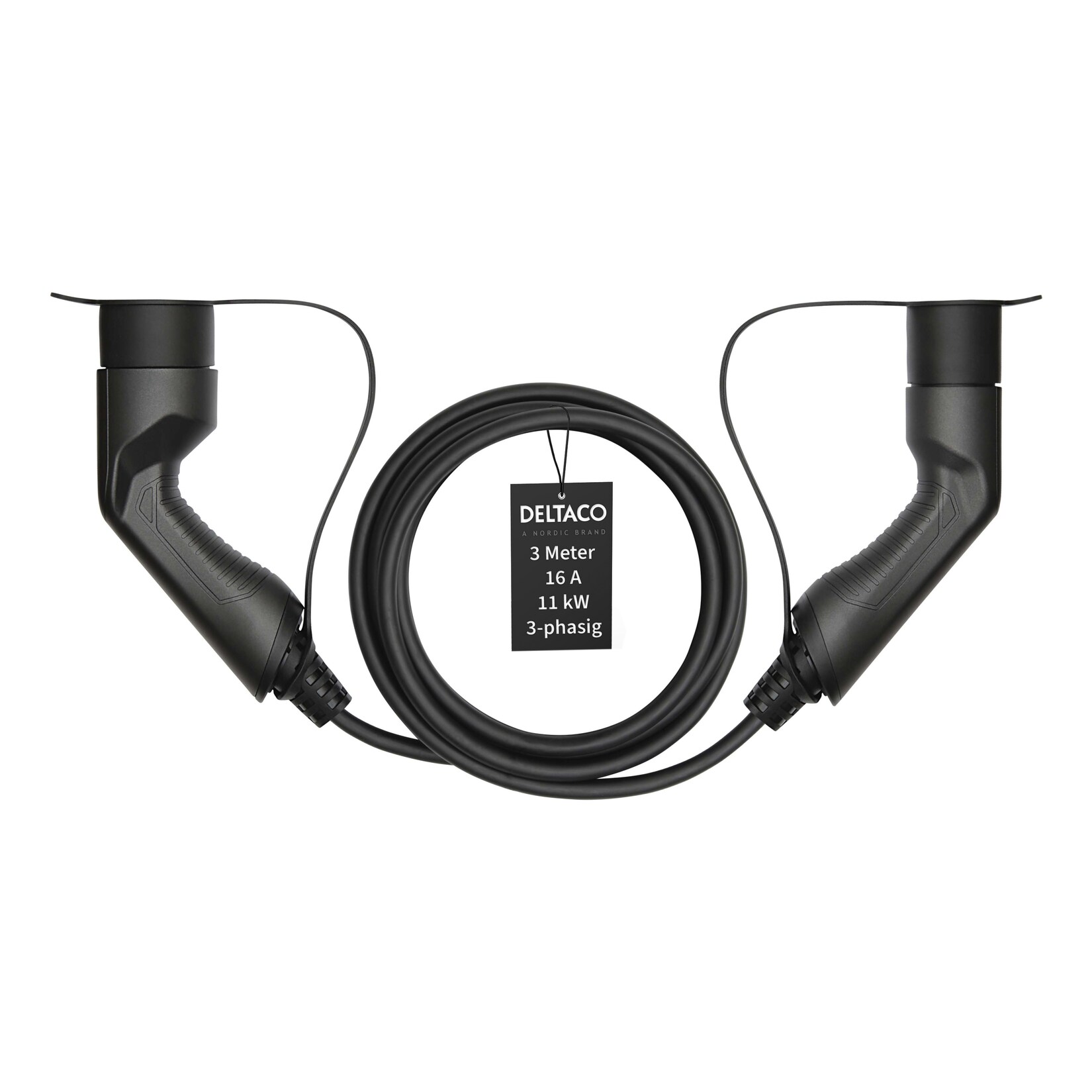 Deltaco E-Auto Ladekabel, Typ2 auf Typ2, 16 A, 11 kW, 3-phasig, 3m | 07333048047632